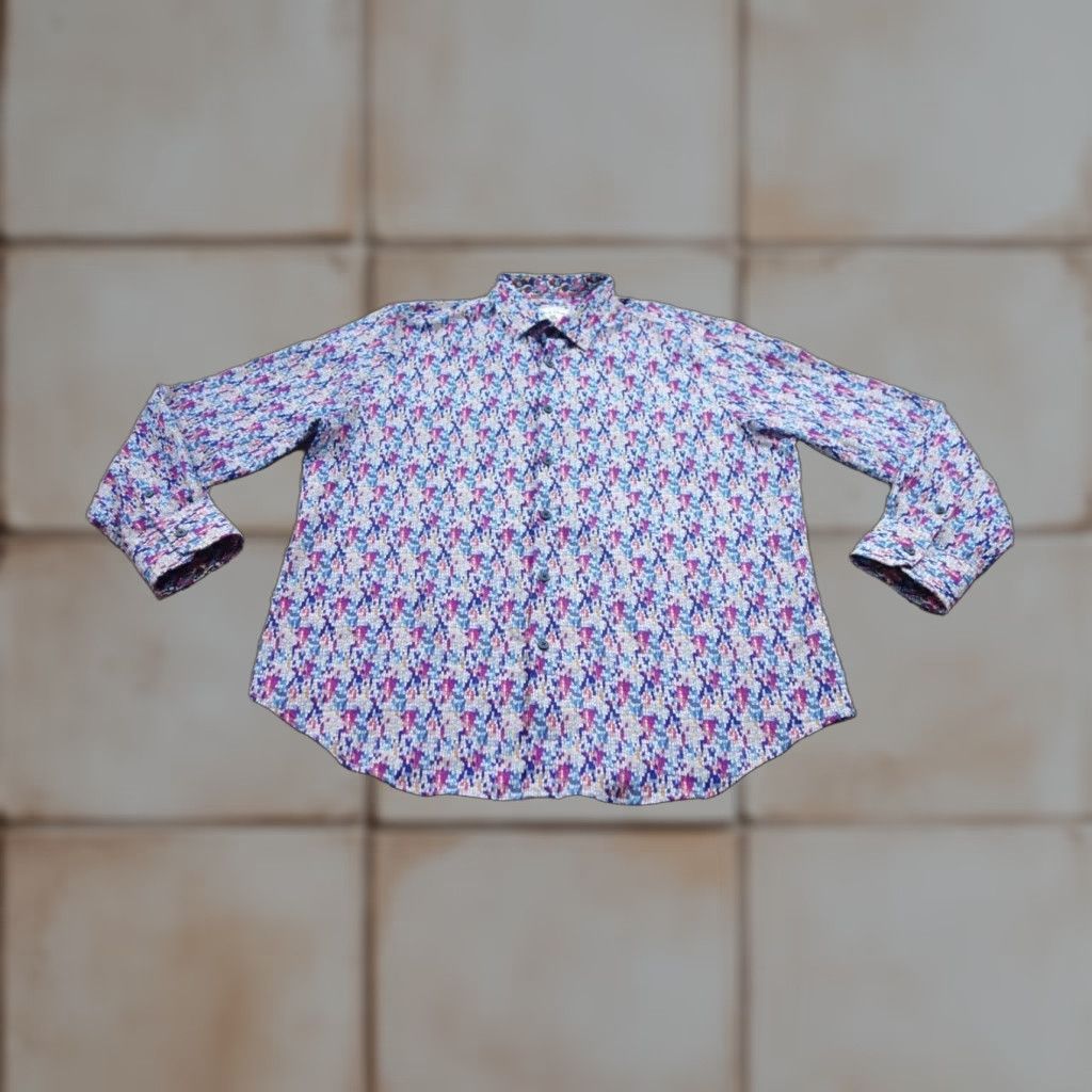 VINTAGE Robert Graham Button-Up Shirt Men 2XL Blue Geometric Long