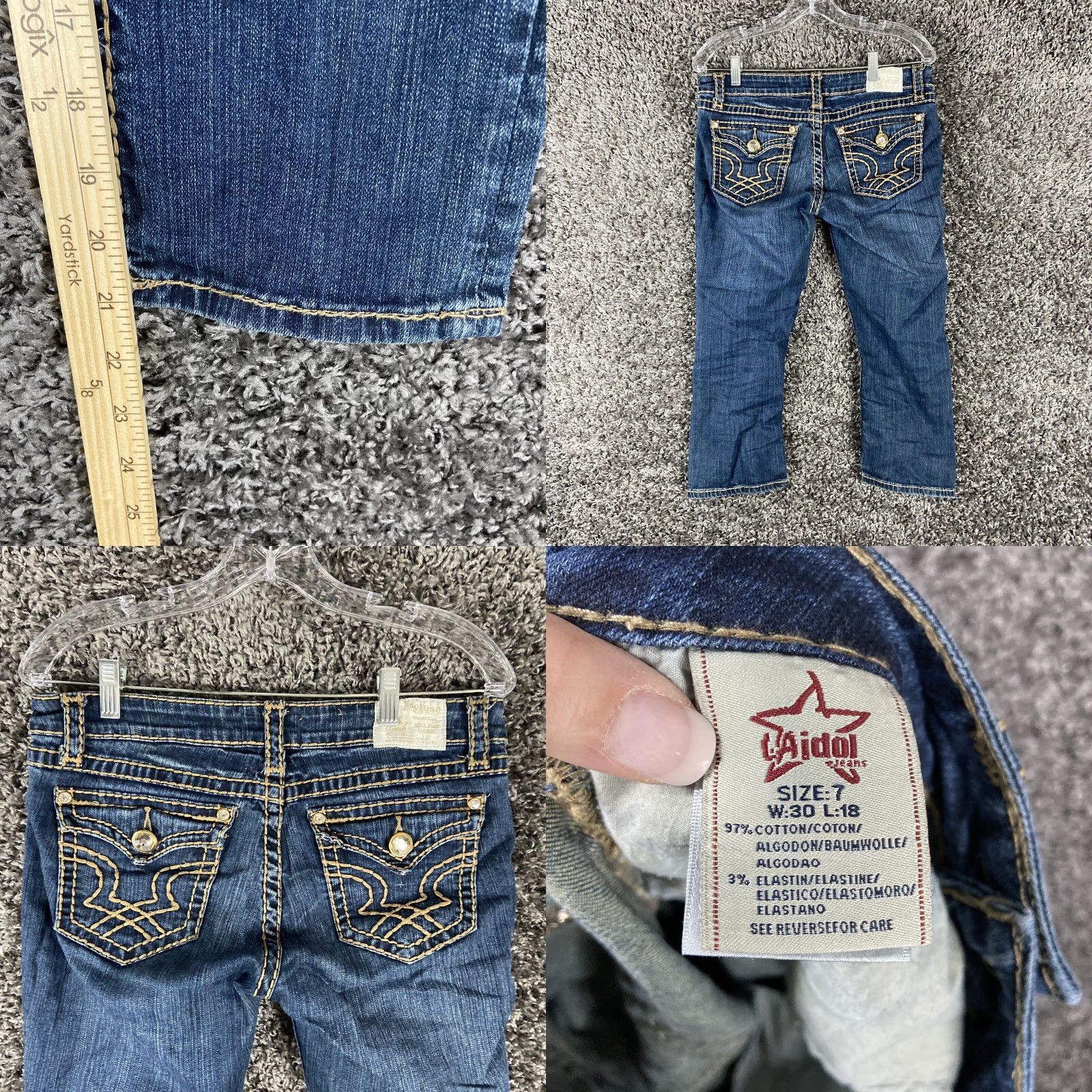 Vintage LA Idol USA Sparkly Heavy Stitch Capri Jeans Women’s Size 7 Blue Size ONE SIZE - 8 Thumbnail
