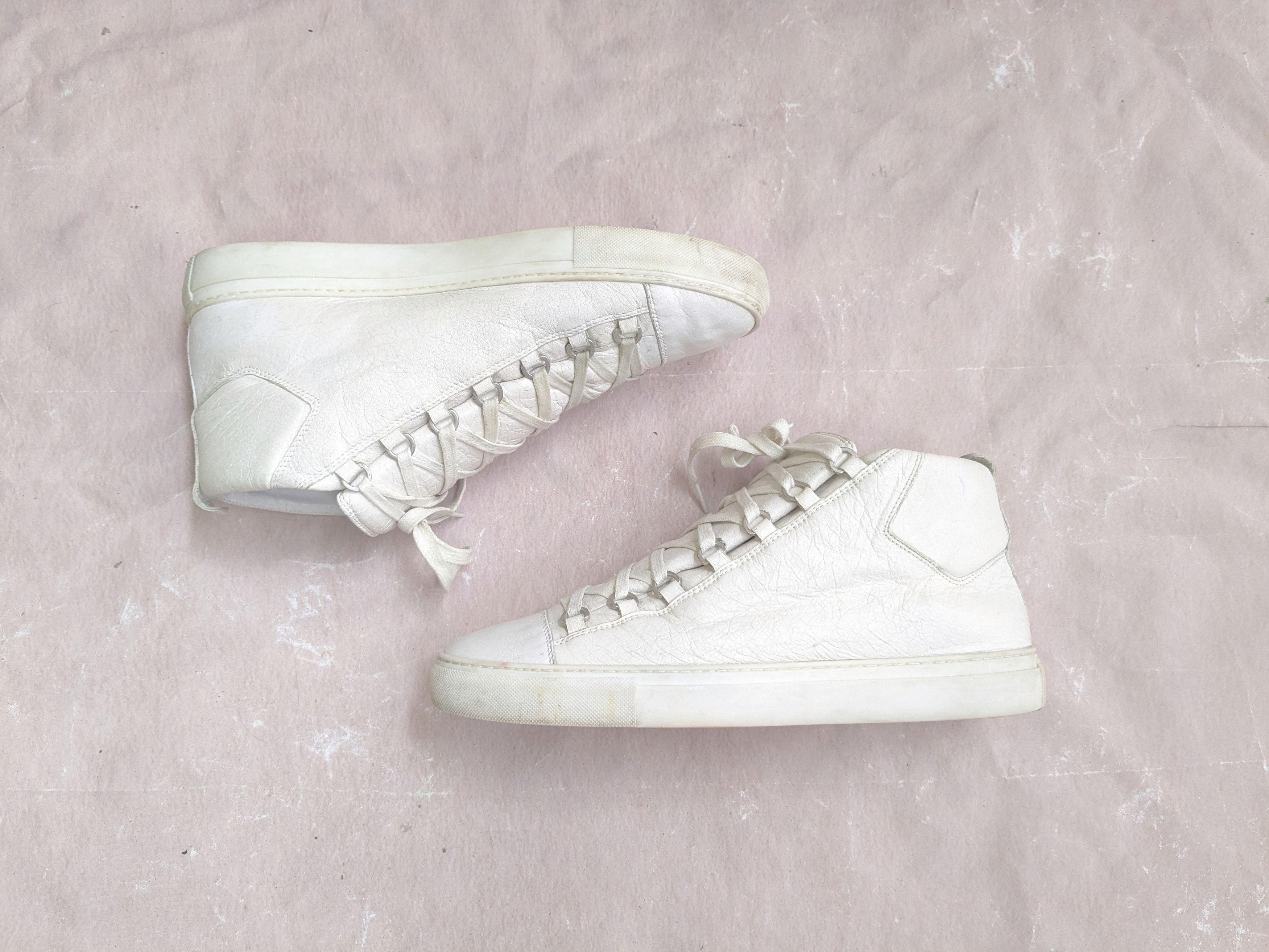 Balenciaga Arena White 12 High Tops Leather Shoes, Men's