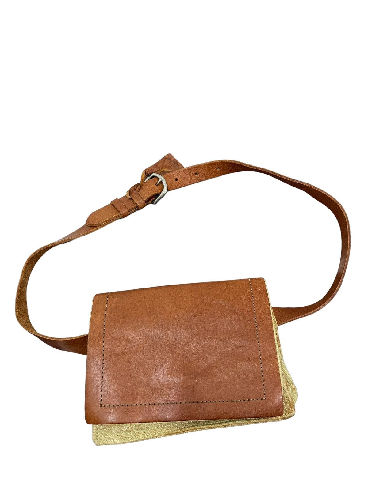 Japanese Brand Waist Bag Paquet Leather Cotton Canvas 3🟩 Size ONE SIZE - 4 Thumbnail