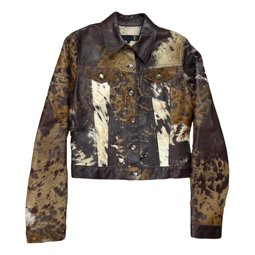 image of Roberto Cavalli Pony Leather Jacket in Brown, Women's (Size Medium)