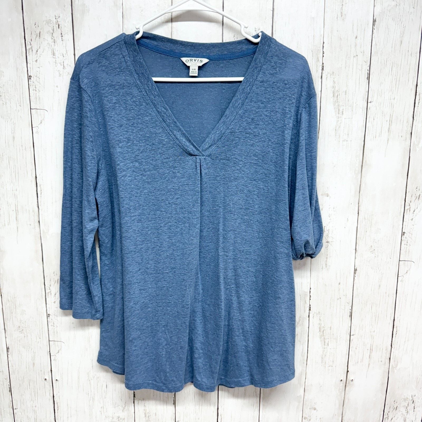 Orvis Orvis Shirt L Deep V Neck Long Sleeve Linen Blend Casual Top Size L / US 10 / IT 46 - 1 Thumbnail