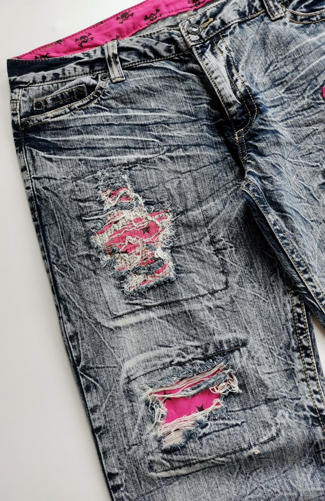 Other Pink Skull Patchwork Boro Denim Jeans Size US 37 - 5 Thumbnail