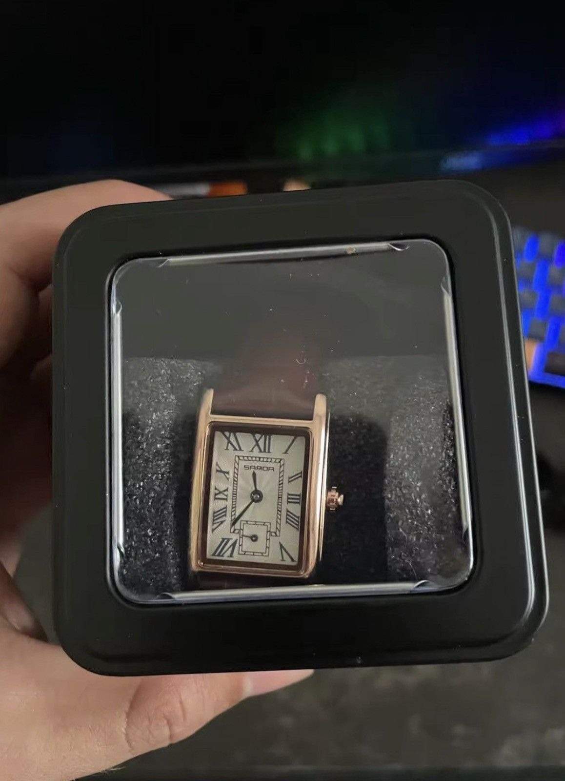 Jewelry RECTANGULAR Watch - Roman Numeral Dial - Embossed Leather Size ONE SIZE - 5 Thumbnail