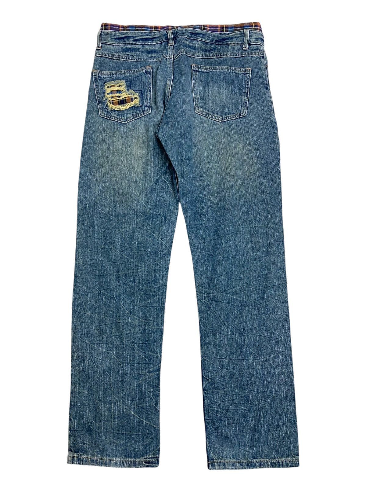 If Six Was Nine × Japanese Brand × Le Grande Bleu (L.G.B.) Grand Honor Denim Patchwork Tartan Distressed Double Waist Size US 31 - 13 Thumbnail