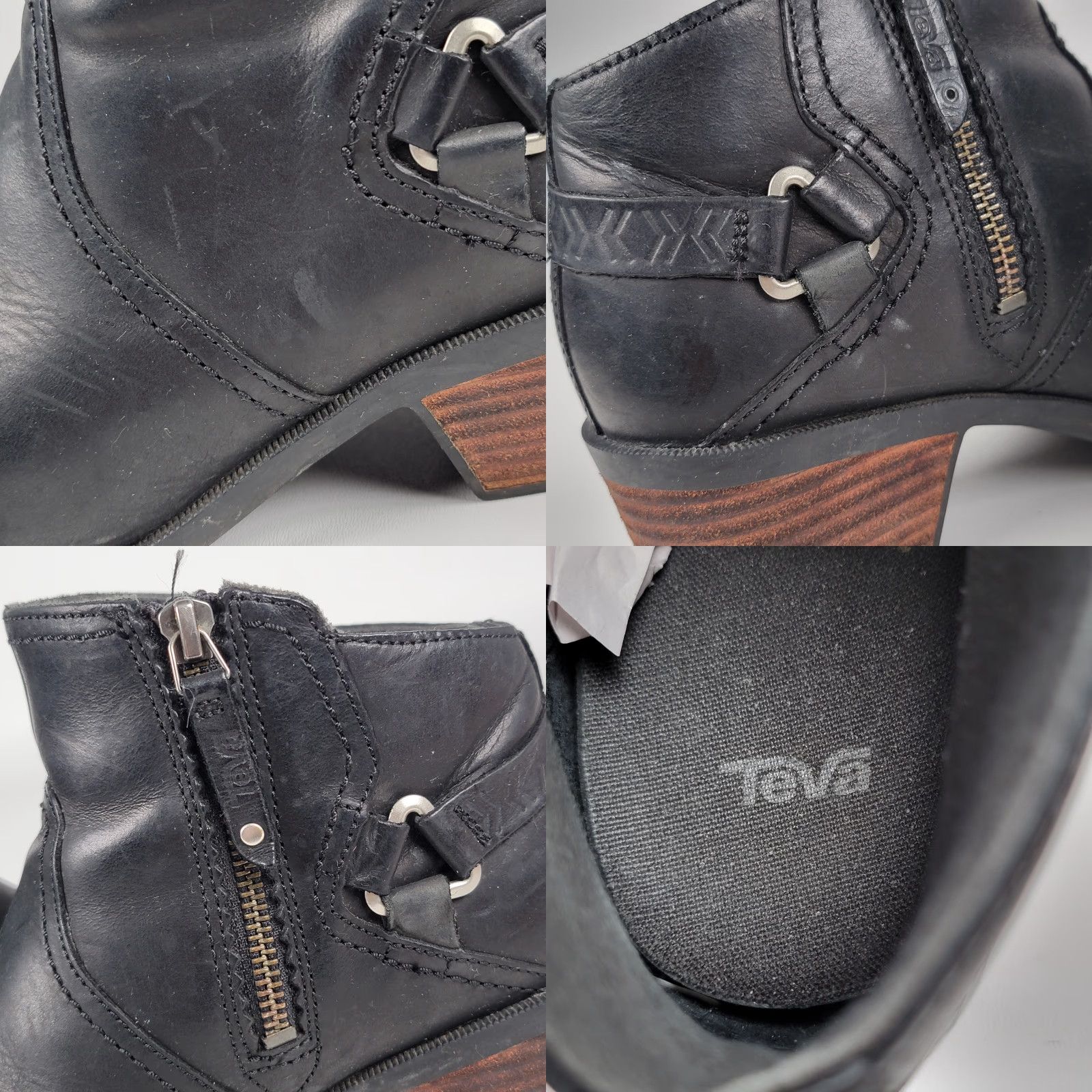 Teva Teva Women's Foxy Black Leather Side Zip Ankle Boots Bootie, Booties, Casual, Travel, Workwear, 9, US Size 9, Leather, Block Heel, Mid (2-2.9 in) Size US 9 / IT 39 - 9 Thumbnail