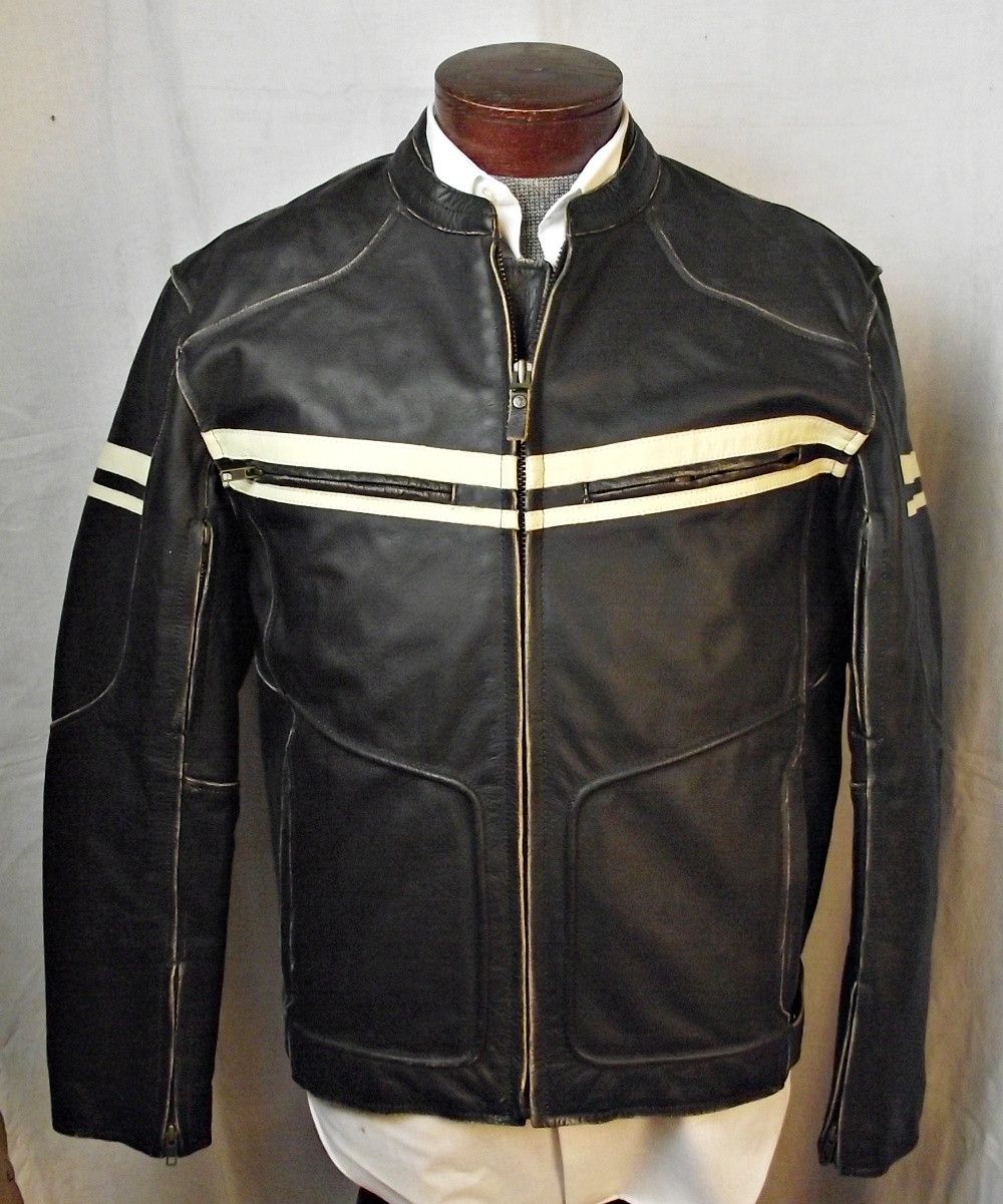 Vintage HEAVY Black Brand Motorcycle Jacket Distressed Buffalo Size US L / EU 52-54 / 3 - 2 Thumbnail