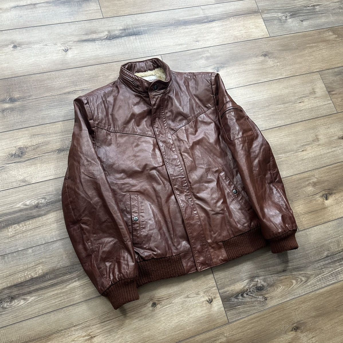 Other Vintage 90s Chess King Leather Sherpa Lined Bomber Jacket Size US L / EU 52-54 / 3 - 2 Thumbnail