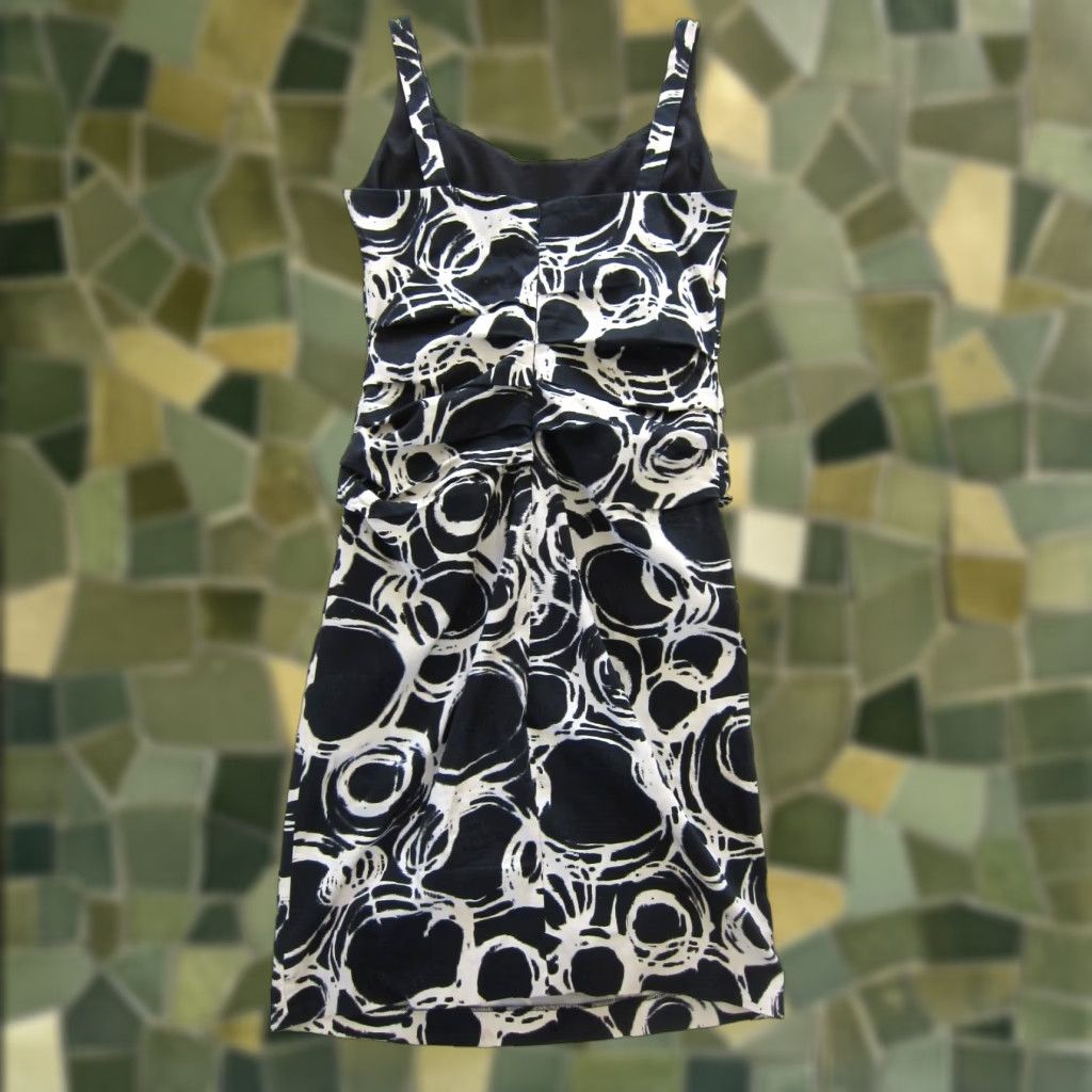 Vintage VINTAGE Suzi Chin Maggy Boutique Black White Cotton Stretch Ruched Sheath Tank Dress 10 Size L / US 10 / IT 46 - 1 Thumbnail