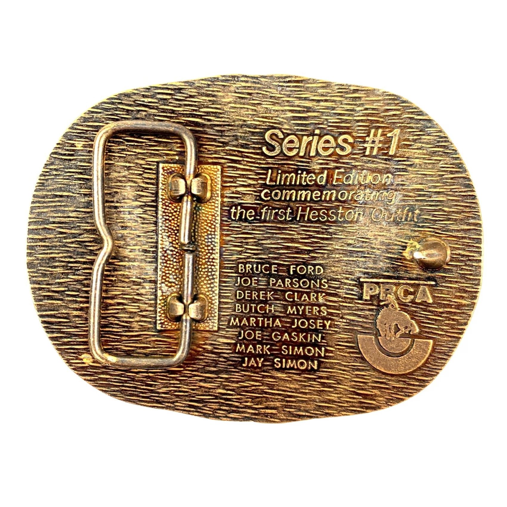 Vintage Hesston Outfit Tournament Rodeo Metal Belt Buckle 1985 Series #1 PRCA Men Western Buckle Metal Scuffing Condition Size ONE SIZE - 5 Thumbnail