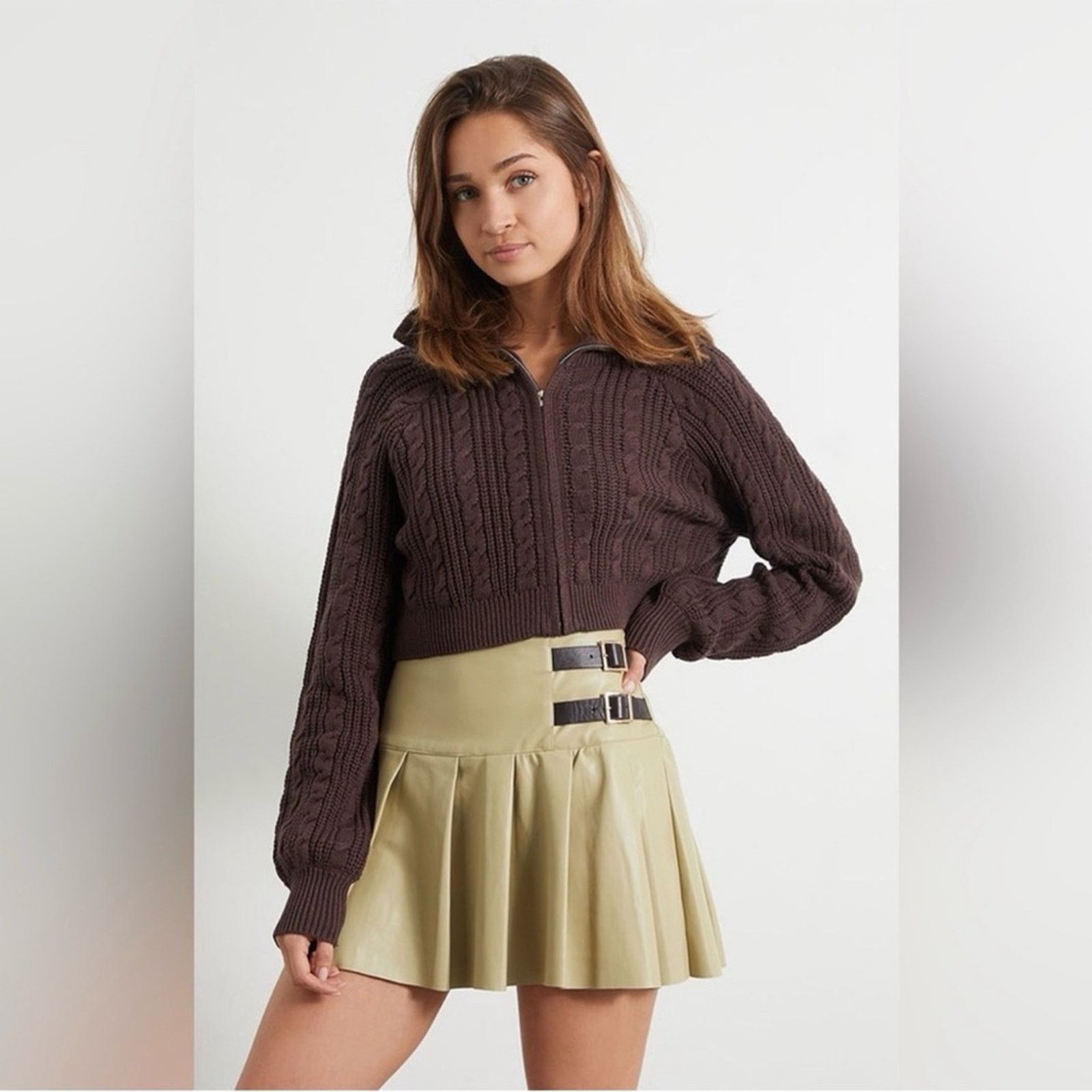 WeWoreWhat New Faux Leather Pleated Skirt with Buckle Accents size S Size 27" / US 4 / IT 40 - 3 Thumbnail