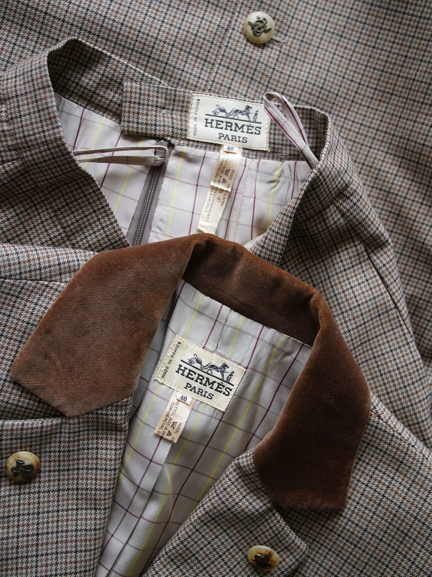 Hermes Hermes Vtg Wool Check Velvet Suit Skirt Set FR40 M-L Size M / US 6-8 / IT 42-44 - 5 Thumbnail