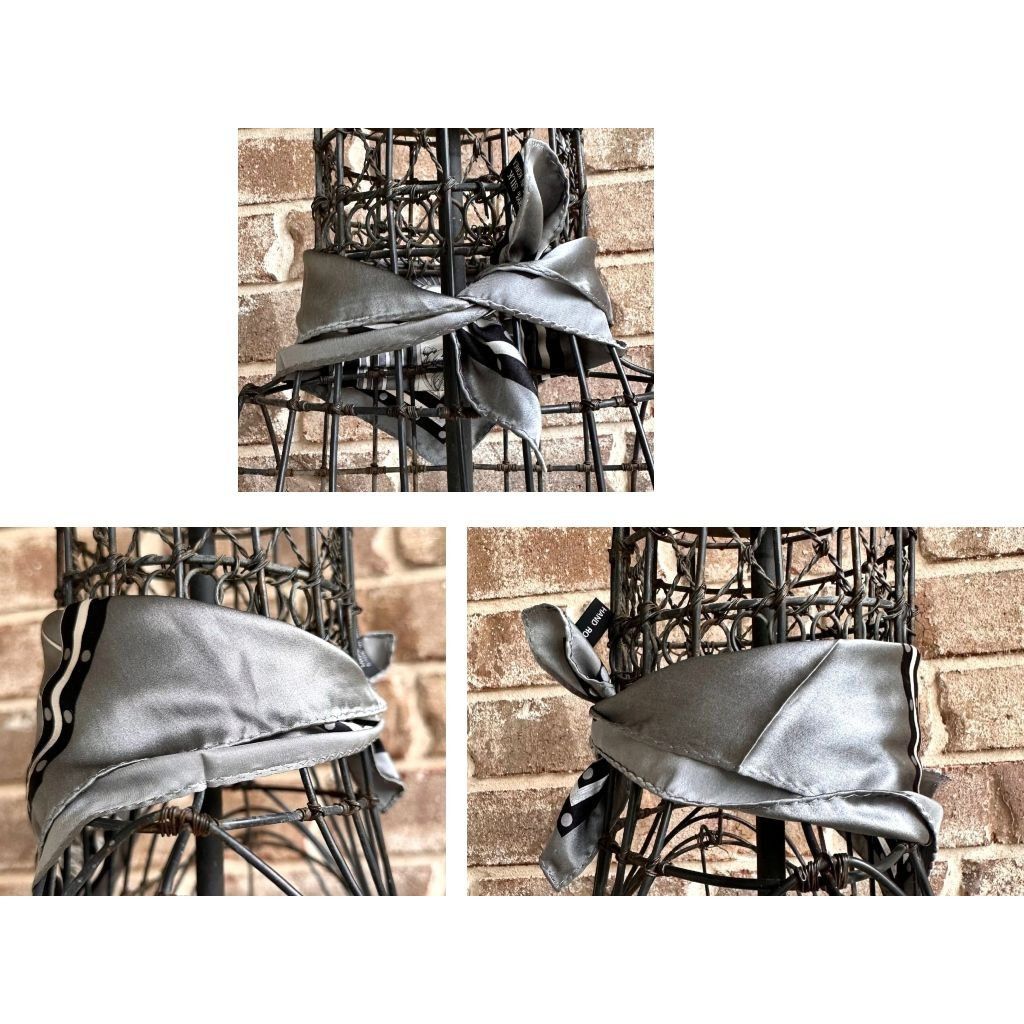 Vintage Vintage Neck Scarf Silver Black Floral Art Deco Hand Rolled Size ONE SIZE - 4 Thumbnail