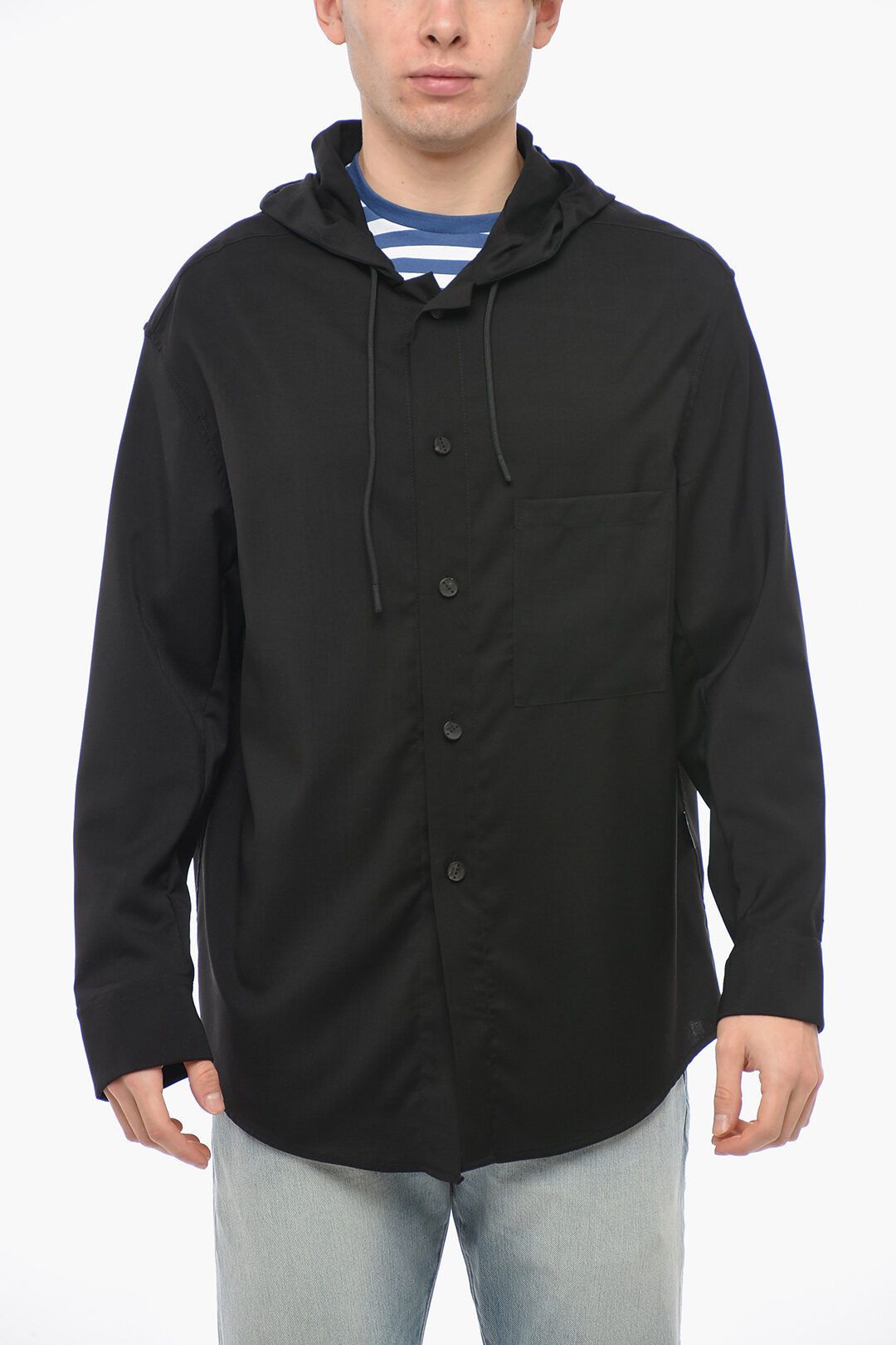 image of Hevo Og1Mm0424 Wool Pescoluse Shirt In Black, Men's (Size Small)
