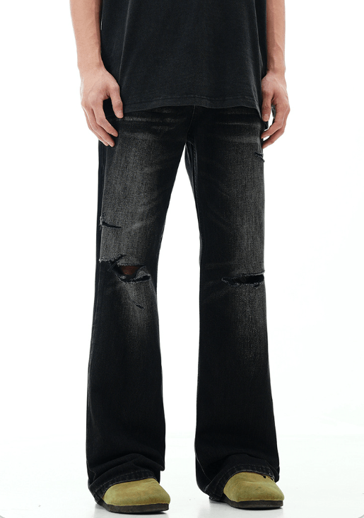 Japanese Brand × Jean American black street washed flared cleanfit ripped jeans Size US 32 / EU 48 - 3 Thumbnail