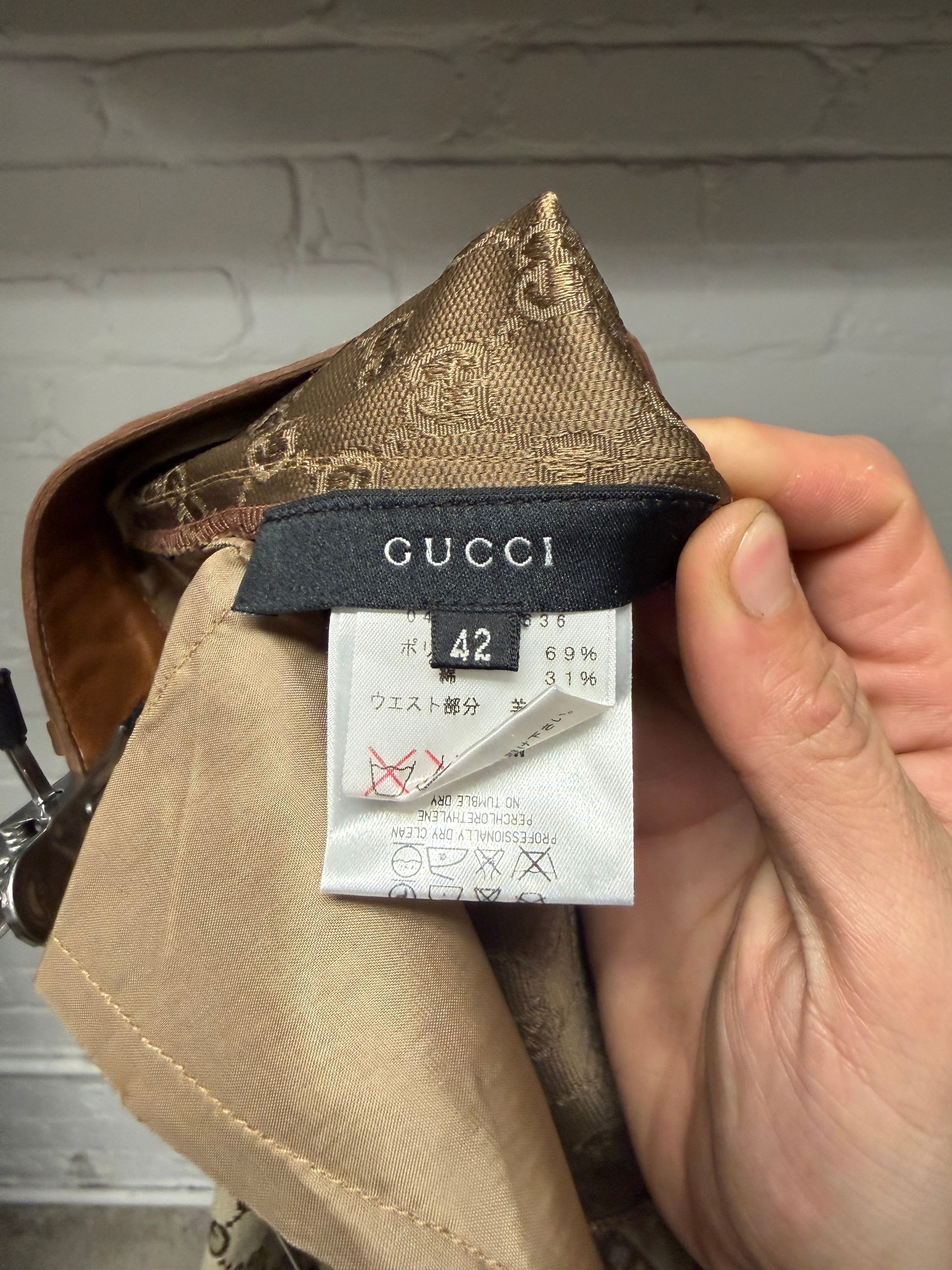 Gucci AW2000 Gucci by Tom Ford Monogram Canvas Flared Leg Trousers with Leather Waistband Size 28" / US 6 / IT 42 - 3 Thumbnail