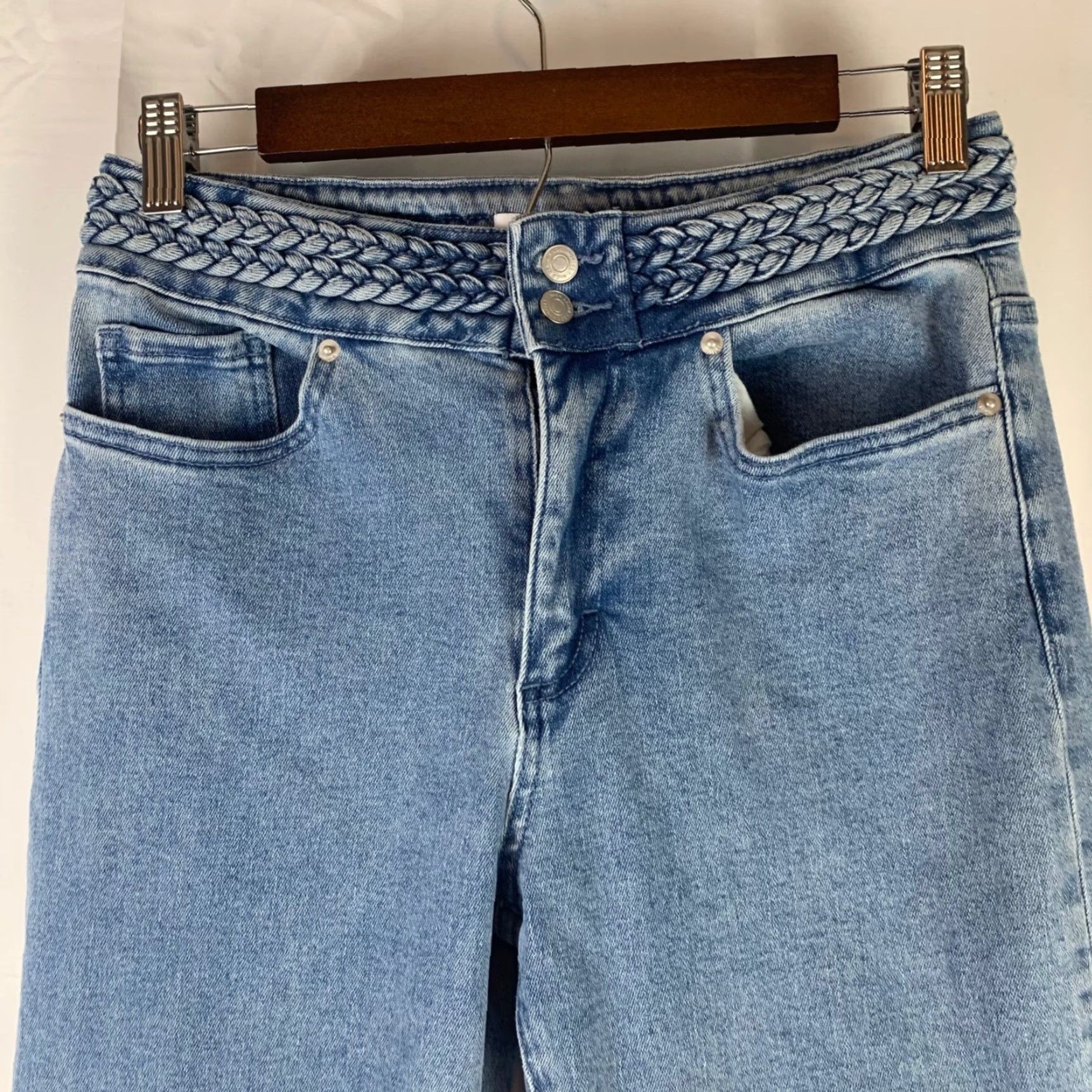 Vintage Mica Denim Flare Jeans Womens 28 Blue Braided Waist High Rise MDP-B3257 Size 28" / US 6 / IT 42 - 2 Thumbnail