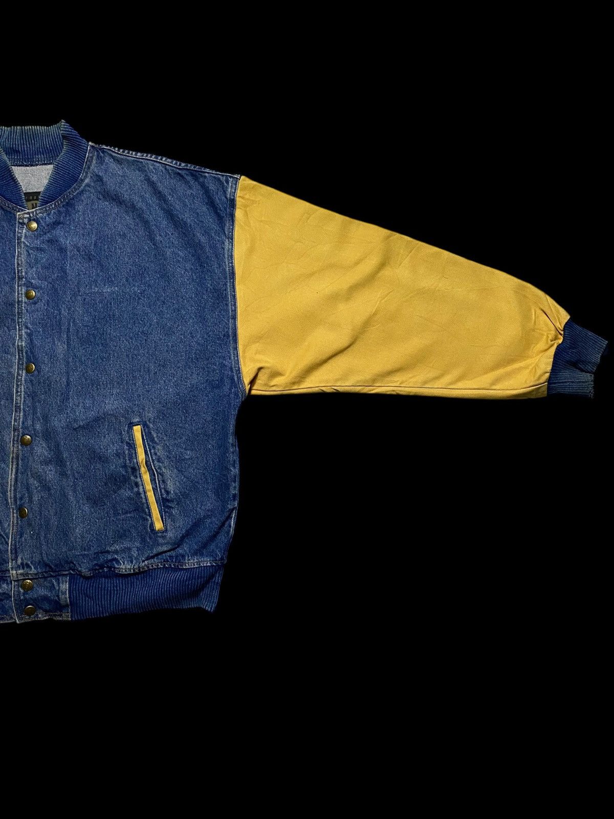 Denim & Co. Wyland 80s/90s vintage denim bomber jacket yellow sleeves Size US XL / EU 56 / 4 - 4 Thumbnail