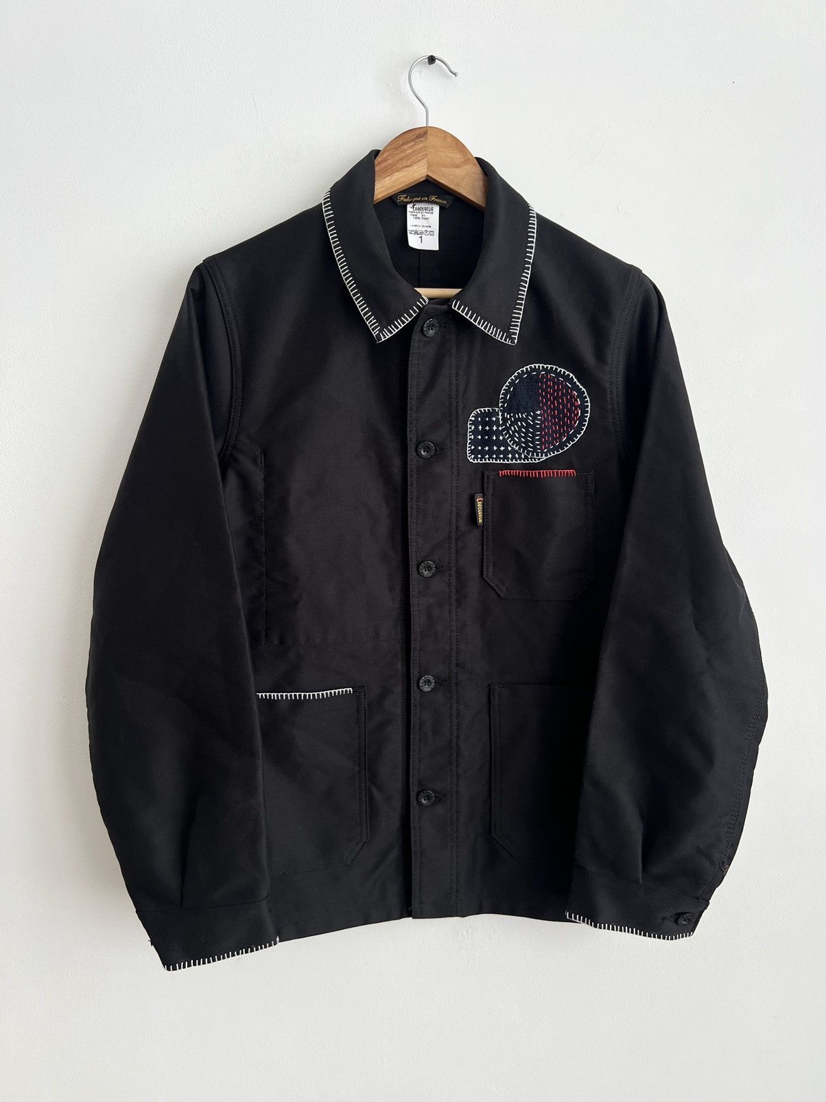 Le Laboureur 🇫🇷Le Laboureur Black Moleskin Sashiko Patched Chore Jacket Size US S / EU 44-46 / 1 - 1 Thumbnail