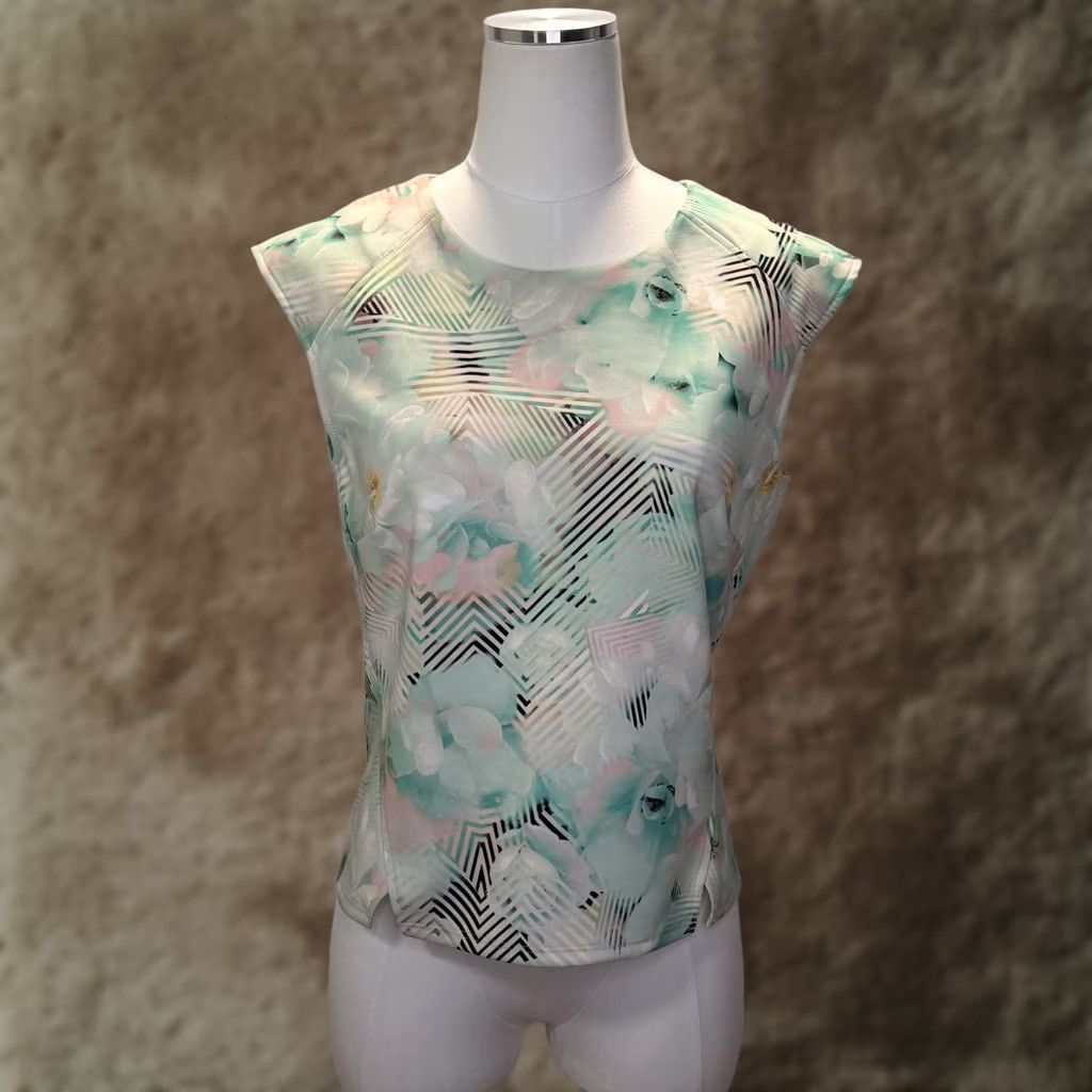 Robert Rodriguez Robert Rodriguez Blouse Womens Medium Green Floral Geometric Zip Sleeveless Top Size M / US 6-8 / IT 42-44 - 1 Thumbnail