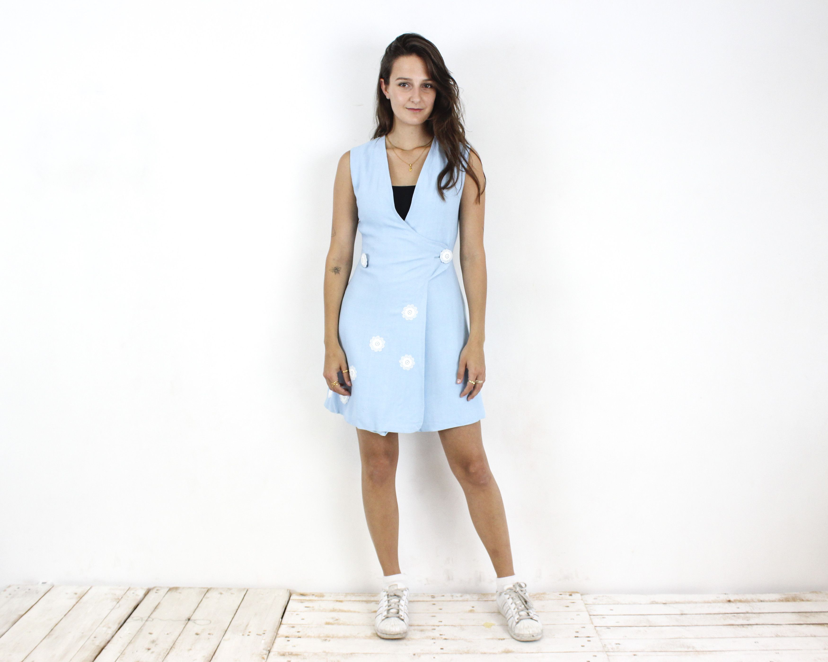 Vintage Womens 70's mod Dress S Double breasted Deep decollete neck Size S / US 4 / IT 40 - 1 Thumbnail
