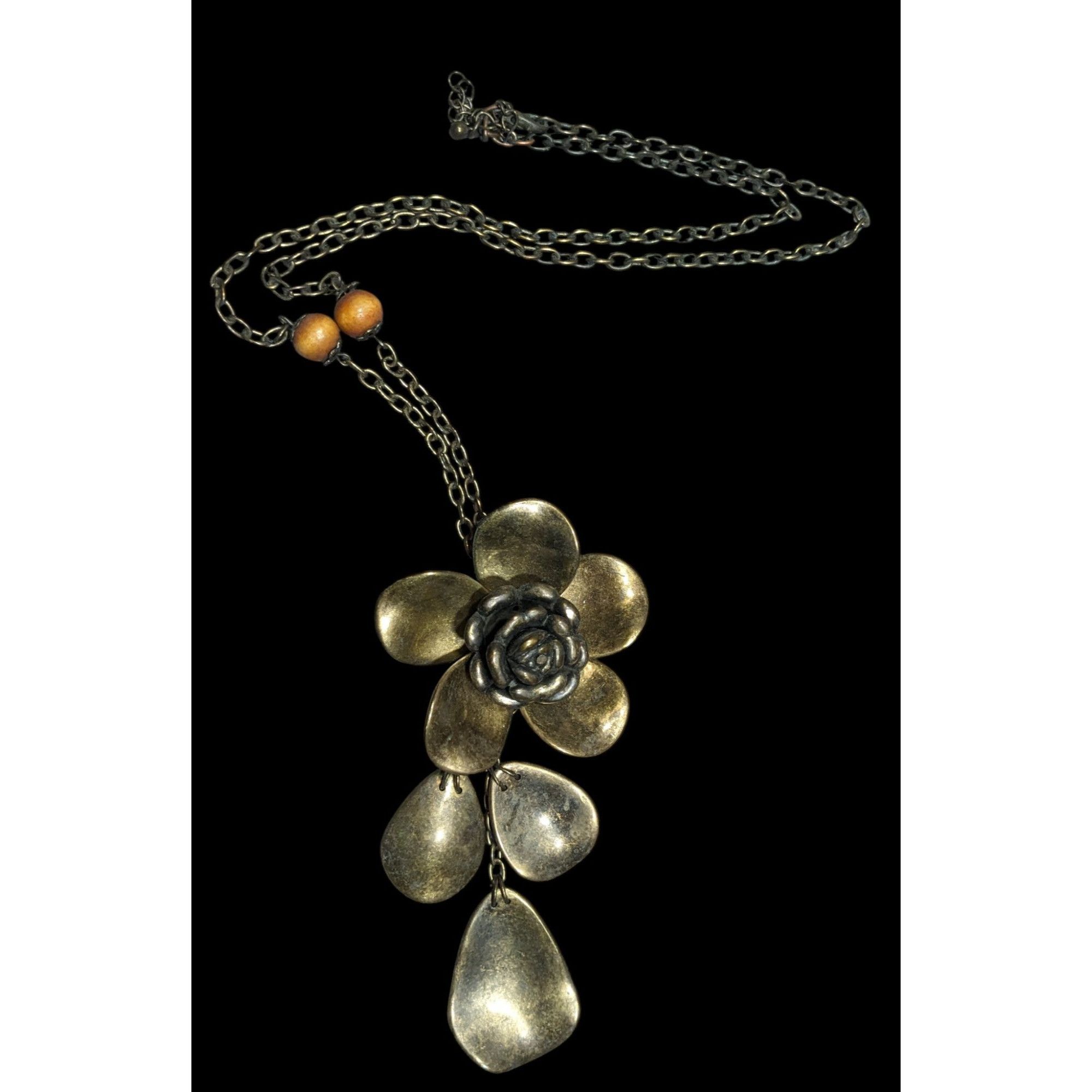 Other Vintage Large Bronze Flower Pendant Necklace With Chain & Wo Size ONE SIZE - 1 Thumbnail