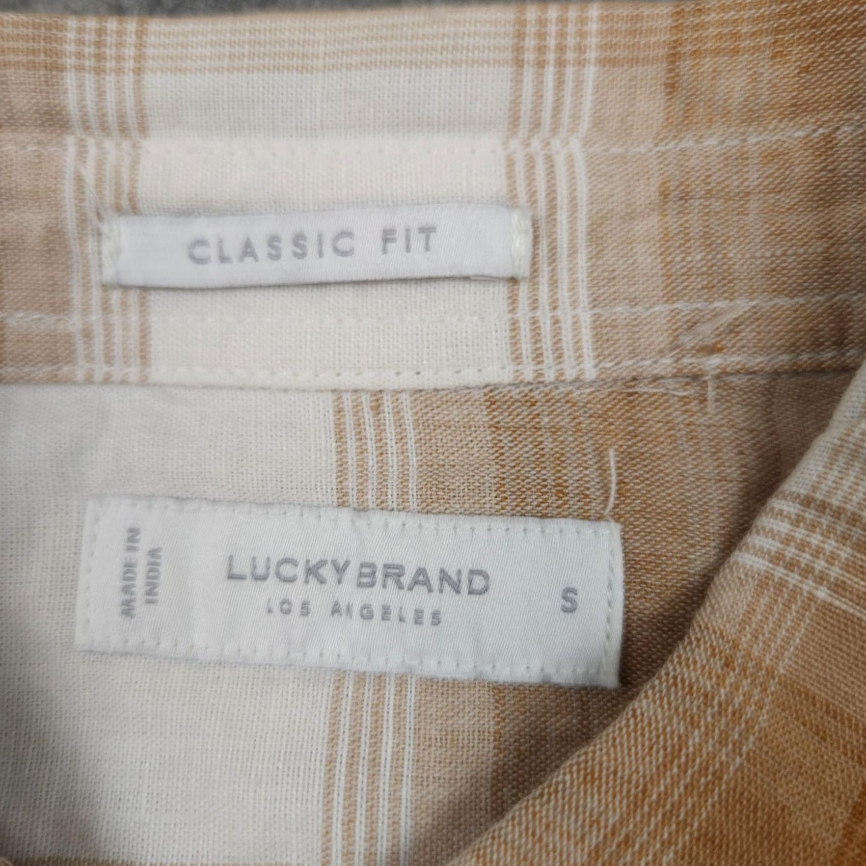 Lucky Brand Lucky Brand Shirt Mens Small Gold Plaid Short Sleeve Button Up Classic Fit Size US S / EU 44-46 / 1 - 4 Thumbnail