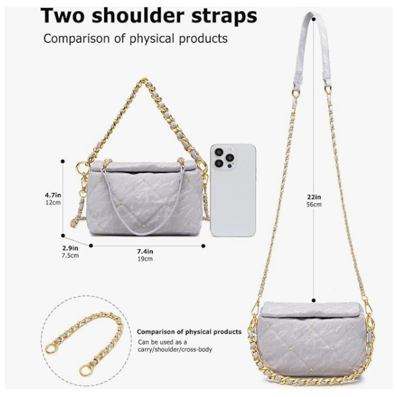 The Unbranded Brand Quilted Crossbody Bag 7.4"× 2.9"× 4.7" PU2Chain Straps44" Size ONE SIZE - 3 Thumbnail