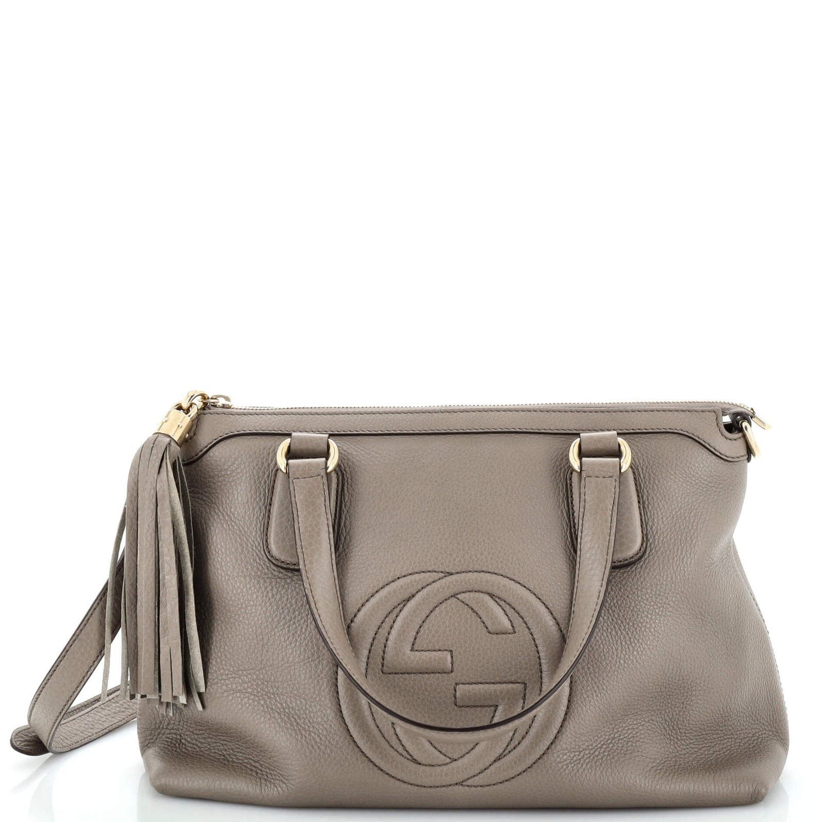 image of Gucci Soho Convertible Soft Top Handle Bag Leather None in Grey, Women's