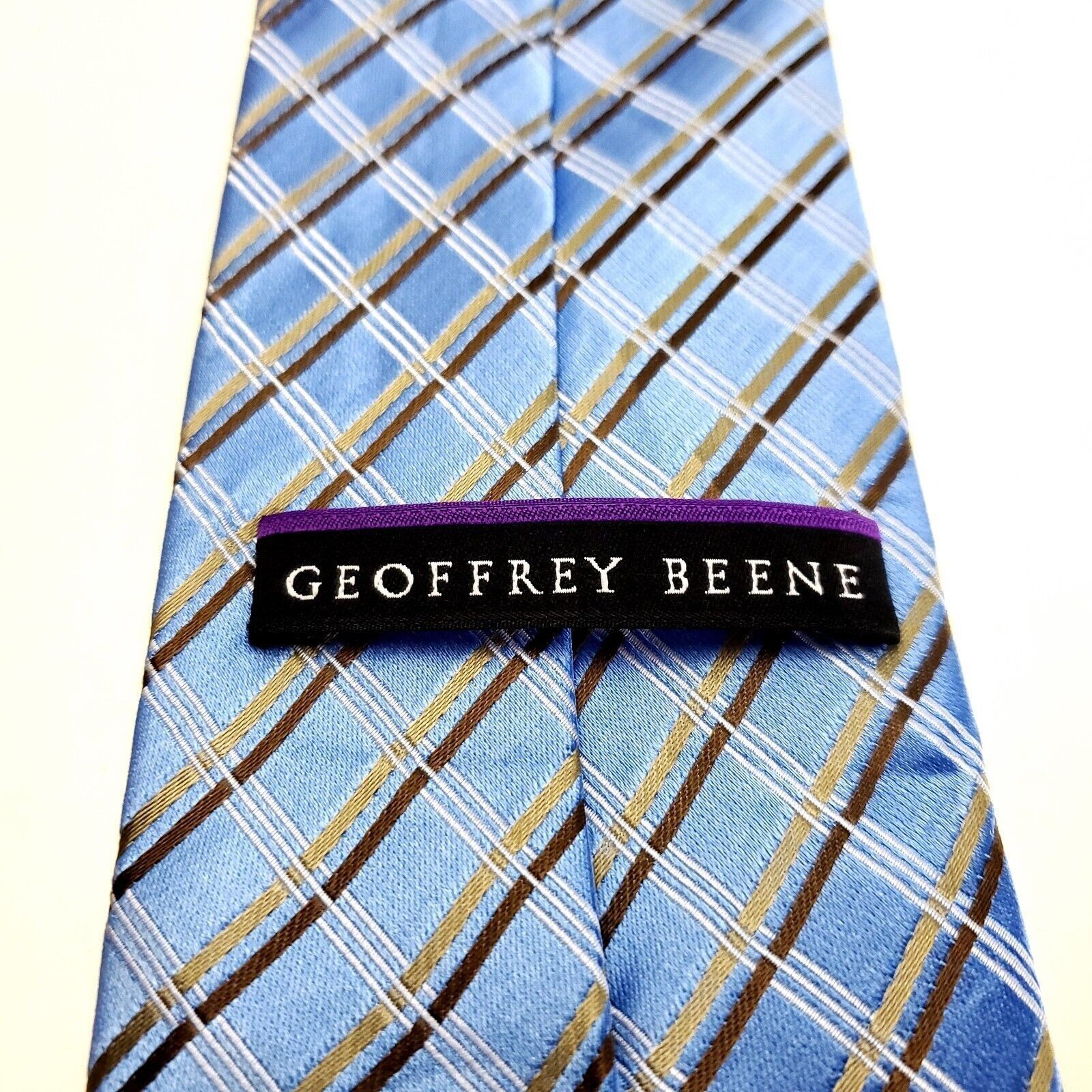 Vintage Geoffrey Beene Silk Tie Woven Blue Plaid Skinny Size ONE SIZE - 3 Thumbnail