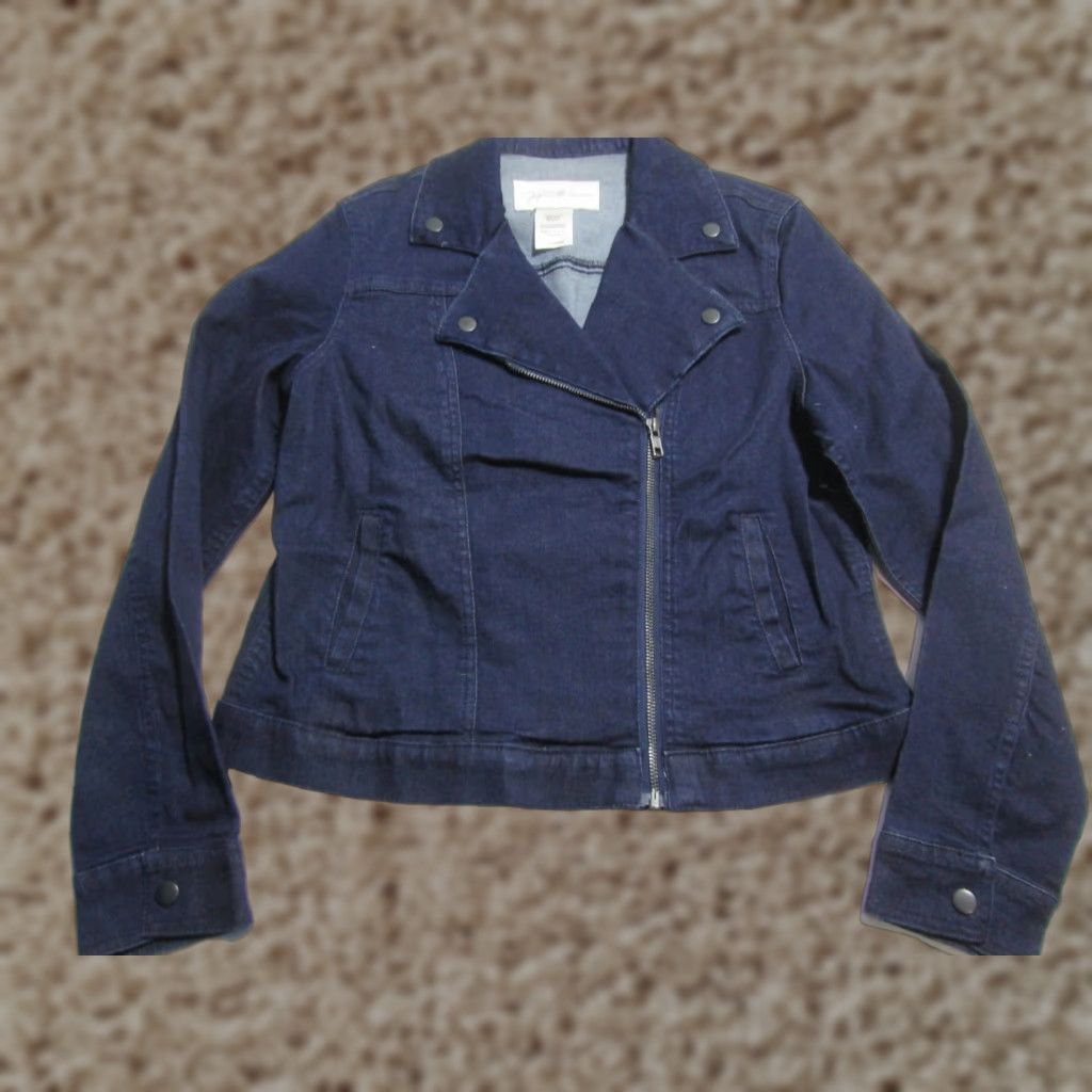 Vintage Jaclyn Smith Womens Denim Biker Jacket Navy Outerwear Size M Size M / US 6-8 / IT 42-44 - 1 Thumbnail
