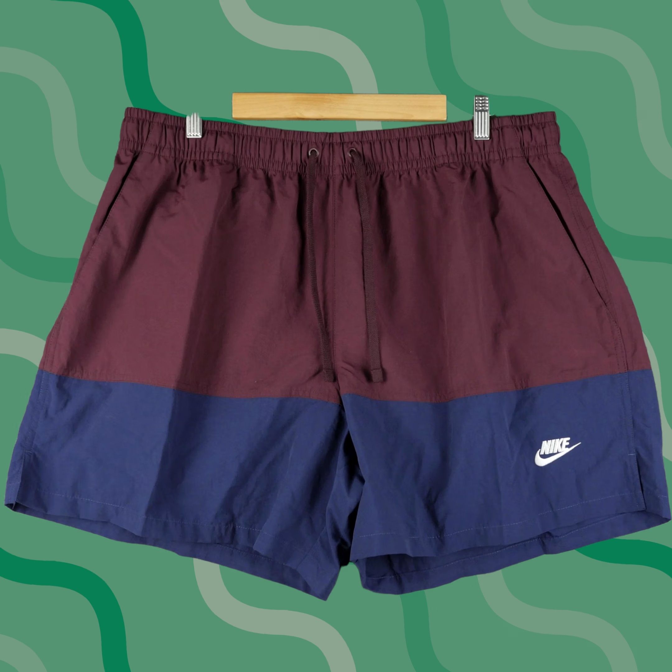 Nike Nike Swim Shorts Mens 2XL Colorblock Blue Maroon Drawstring Elastic Waist Pockets Quick Dry FB8714-410 Size US 39 - 1 Thumbnail