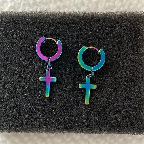 Japanese Brand Titanium Steel Cross Dangle Drop Earrings for Men Women Size ONE SIZE - 1 Thumbnail