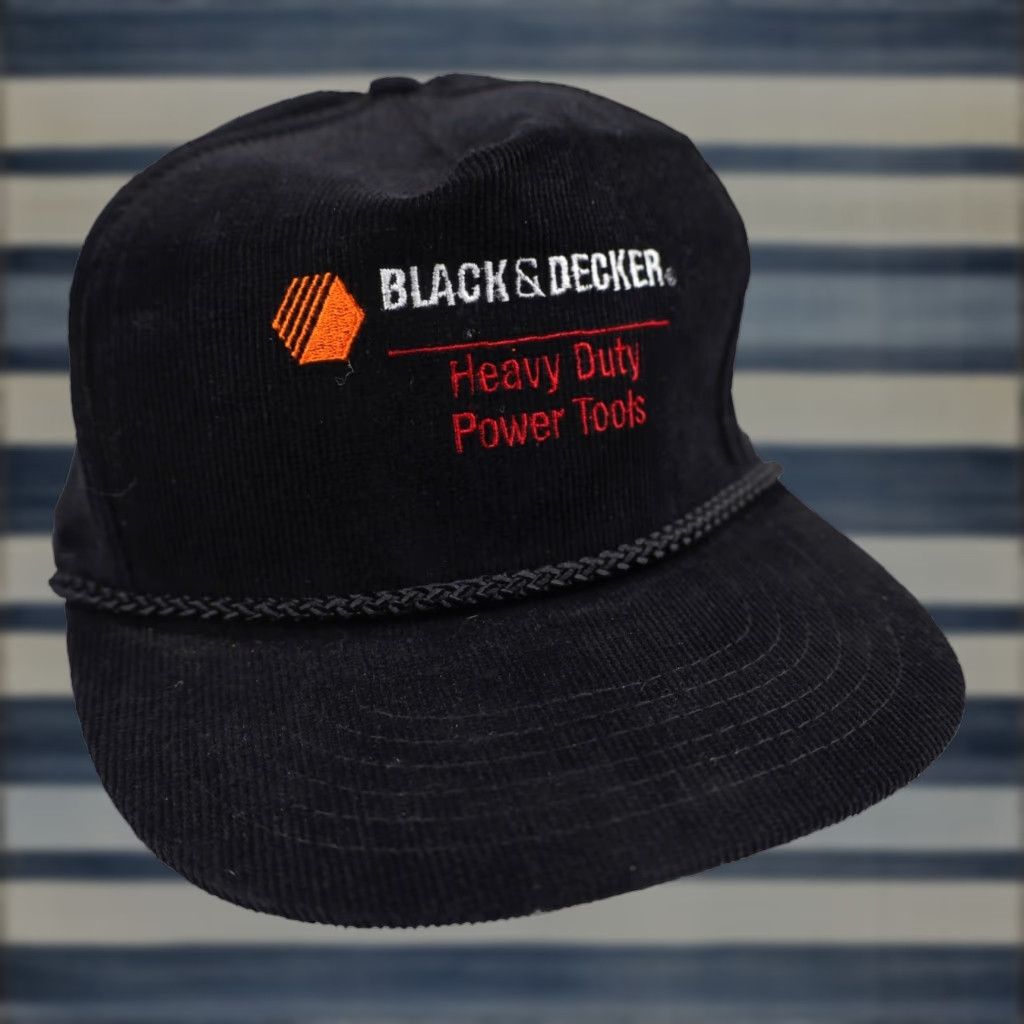 Vintage VINTAGE Black & Decker Corduroy Snapback Hat Black Hat OS Men Snapback Black & Decker Corduroy Vintage Size ONE SIZE - 1 Thumbnail