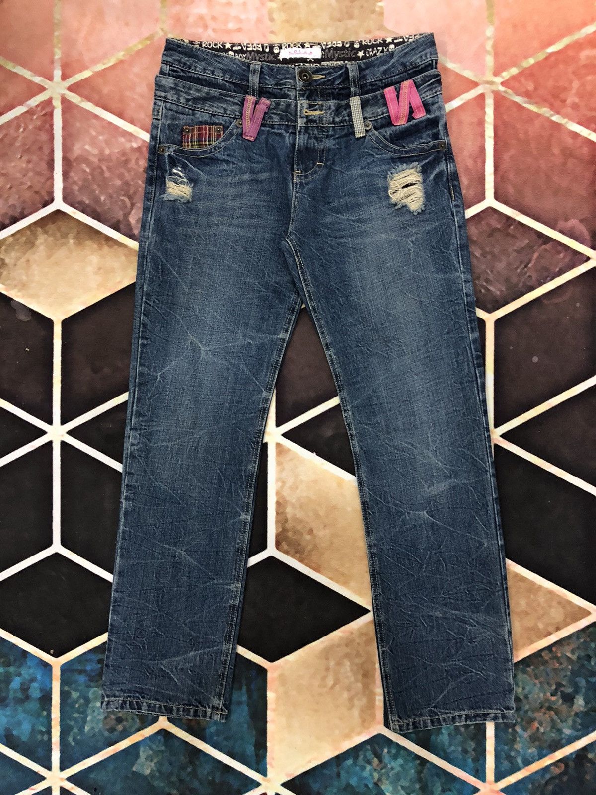 Japanese Brand × Seditionaries Vintage Colza Double Waist Distressed Faded Blue Jeans Size US 31 - 1 Thumbnail