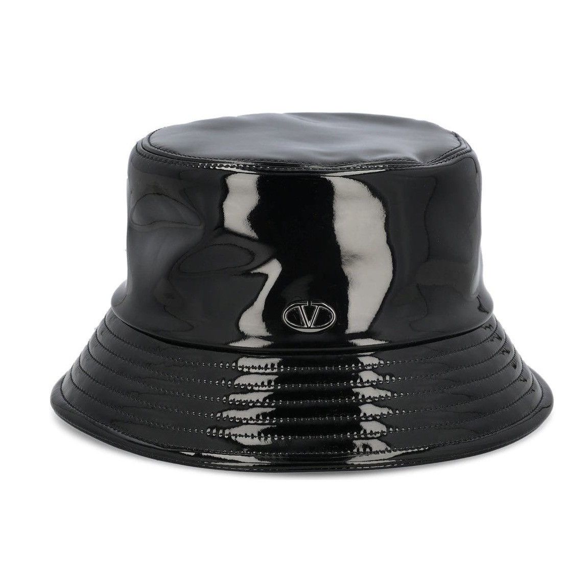 Valentino Garavani Logo Plaque Faux Leather Bucket Hat Black