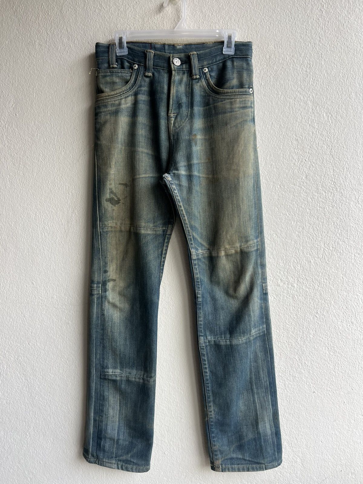 Levi's 2004 Levi’s Red Dirty Mud Stains Denim Patchwork Jeans Thick Size US 29 - 2 Thumbnail