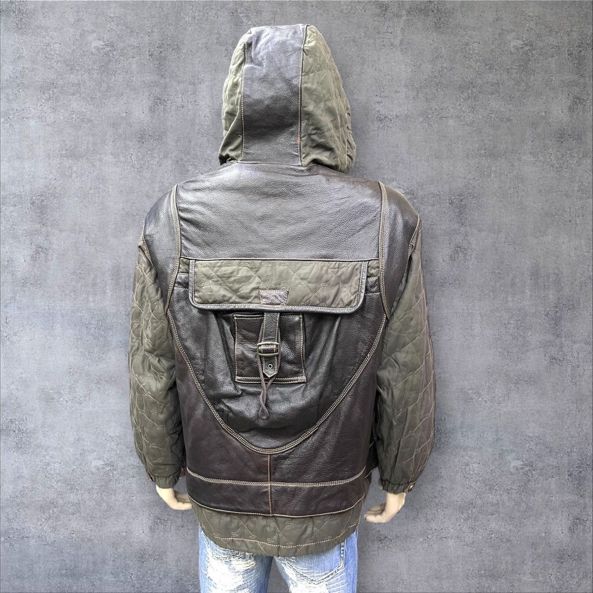 Vintage VIANUOVA Insane Rare Hybrid Leather Kangaroo Pocket Jacket Size US M / EU 48-50 / 2 - 2 Thumbnail