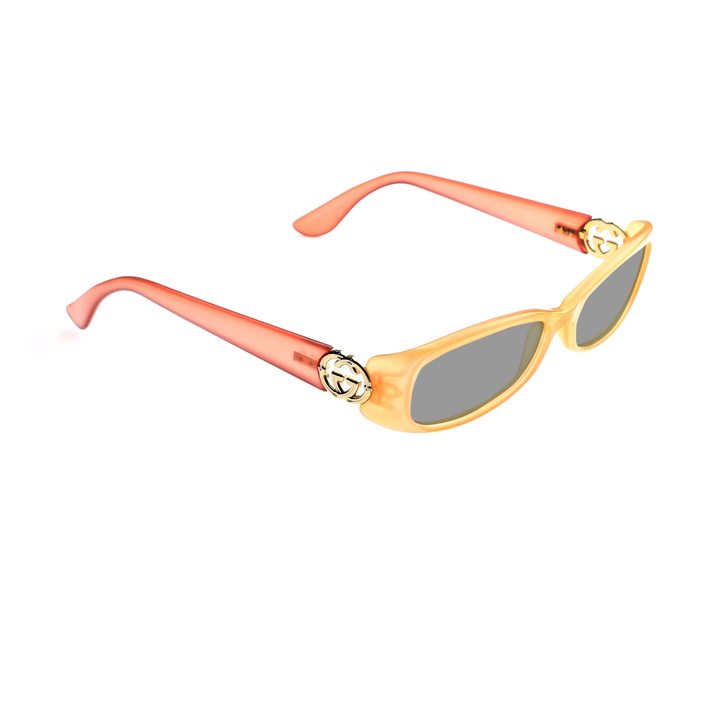 Gucci '00s Peach Red Signature Rectangular Frame Sunglasses