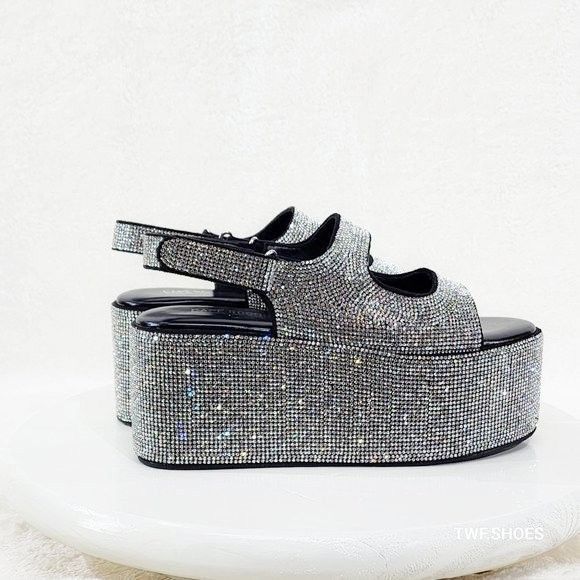 Other Oh Yeah Black 3" Platform Sparkling Iridescent Rhinestone Fl Size US 10 / IT 40 - 5 Thumbnail