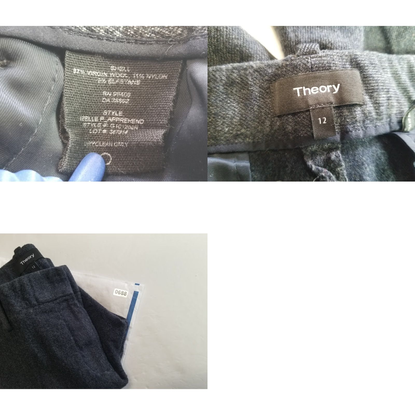 Theory Theory Pants Women's Size 12 Wool Blend Slim Straight Ankle Career Dark Gray Size 34" / US 12 / IT 48 - 8 Thumbnail