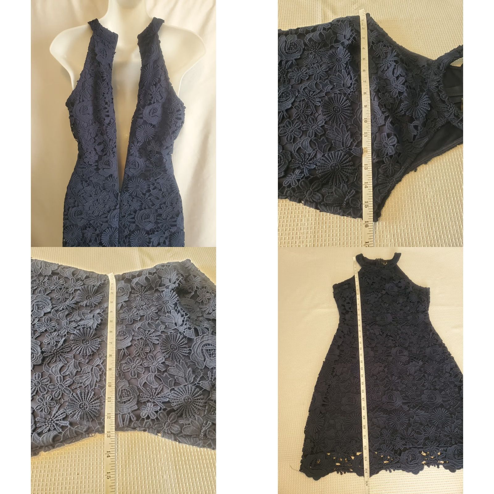 Lulus Lulus Womens Navy Blue Lace Halter Bodycon Dress S Small Sleeveless Zip Short Mini Party Wedding Size S / US 4 / IT 40 - 8 Thumbnail