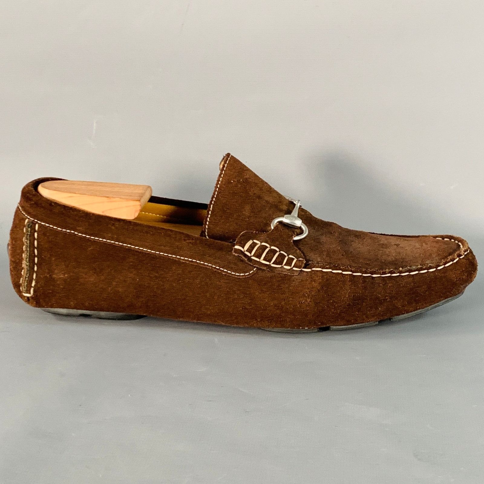 To Boot New York 10.5 Brown Silver Suede Horsebit Slip On Drivers Loafers Size US 10.5 / EU 43-44 - 2 Thumbnail