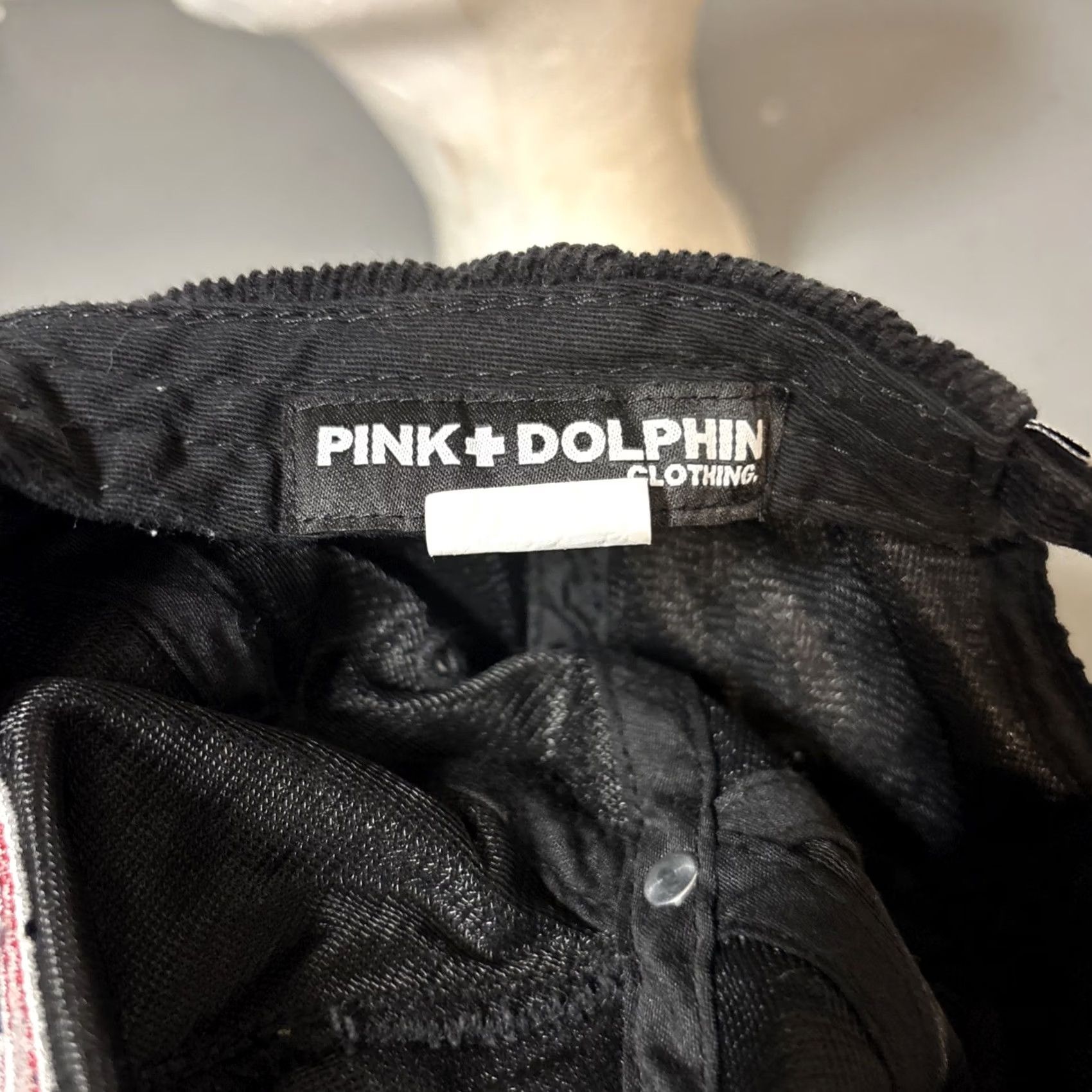 Pinko Pink Dolphin Embroidered Rare Black Corduroy Strapback Hat Cap Mens Size ONE SIZE - 8 Thumbnail