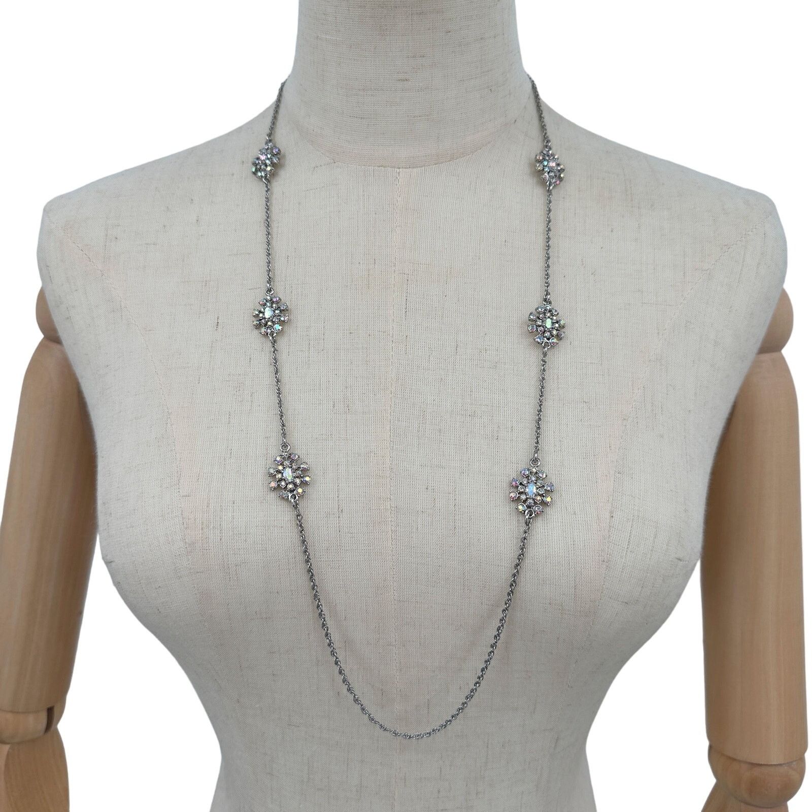 Ann Taylor Ann Taylor Silver Chain Long Necklace AB Rhinestone Stations Size ONE SIZE - 1 Thumbnail