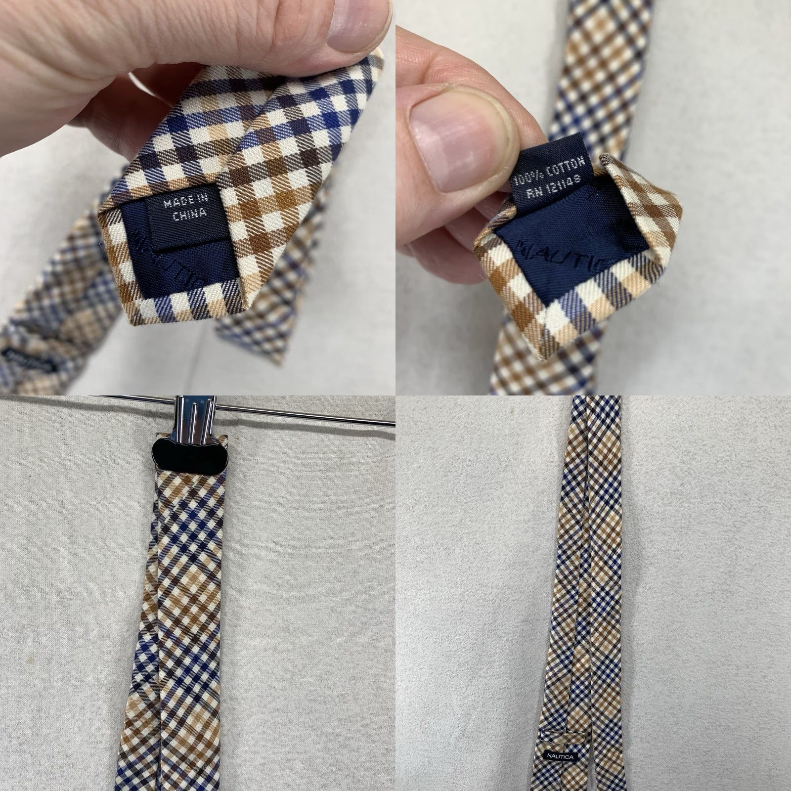 Nautica VINTAGE Nautica Men's Tie Classic Gold White Blue Plaid Cotton 57" Preppy Designer Formal Size ONE SIZE - 8 Thumbnail