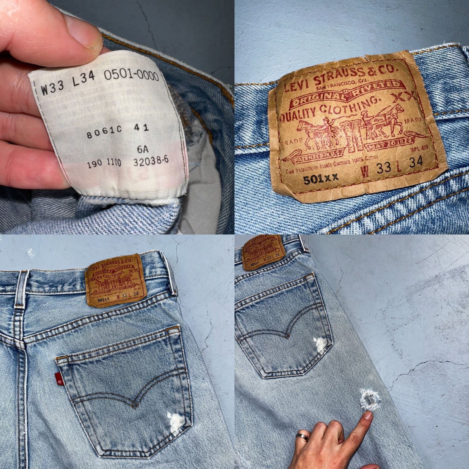 Levi's VINTAGE Levi's 501 Jeans 90s Mexico Light Blue Denim 33x34 Straight Mens Regular 30x29/34 Inseam 34 501 Series Classic Comfort Size US 33 - 9 Thumbnail