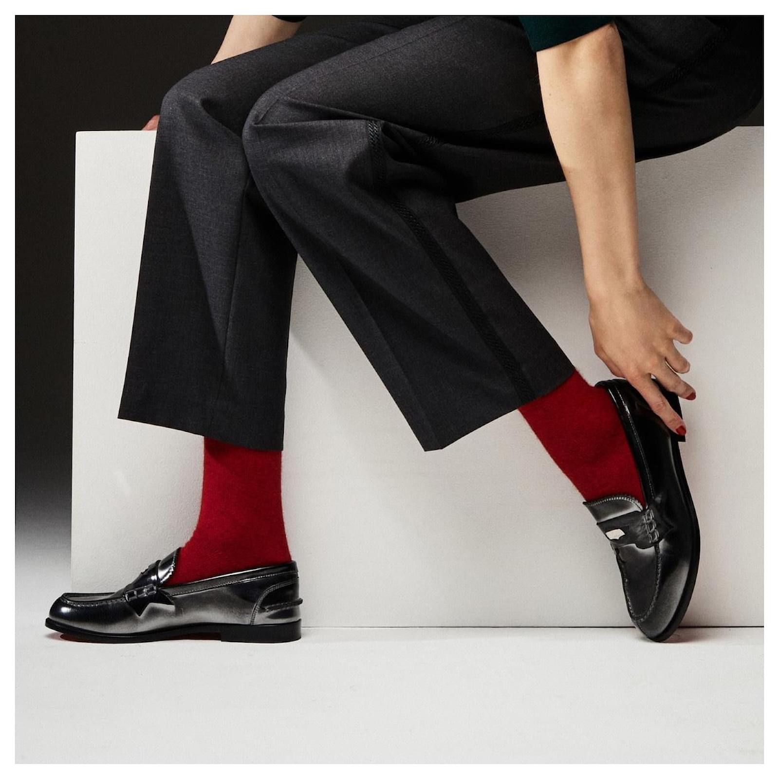 Christian Louboutin oc11z0325 Penny Flat Calf Brush in Silver/Black Size US 9.5 / EU 42-43 - 5 Thumbnail