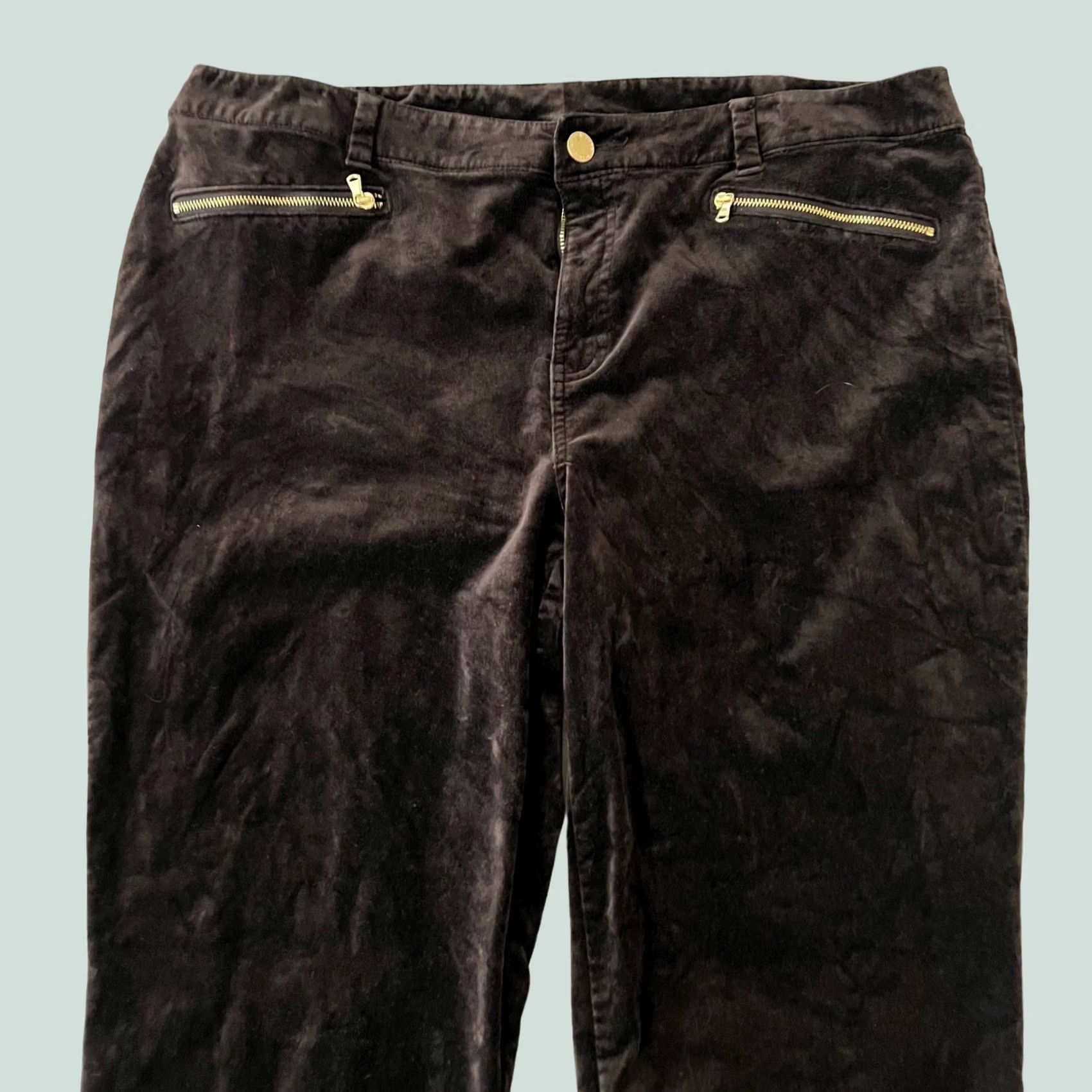 Vintage Chico’s Black Label Velvet Pants Straight Leg XS XL Women Pockets Brown Zipper Size 40" / US 18 - 1 Thumbnail
