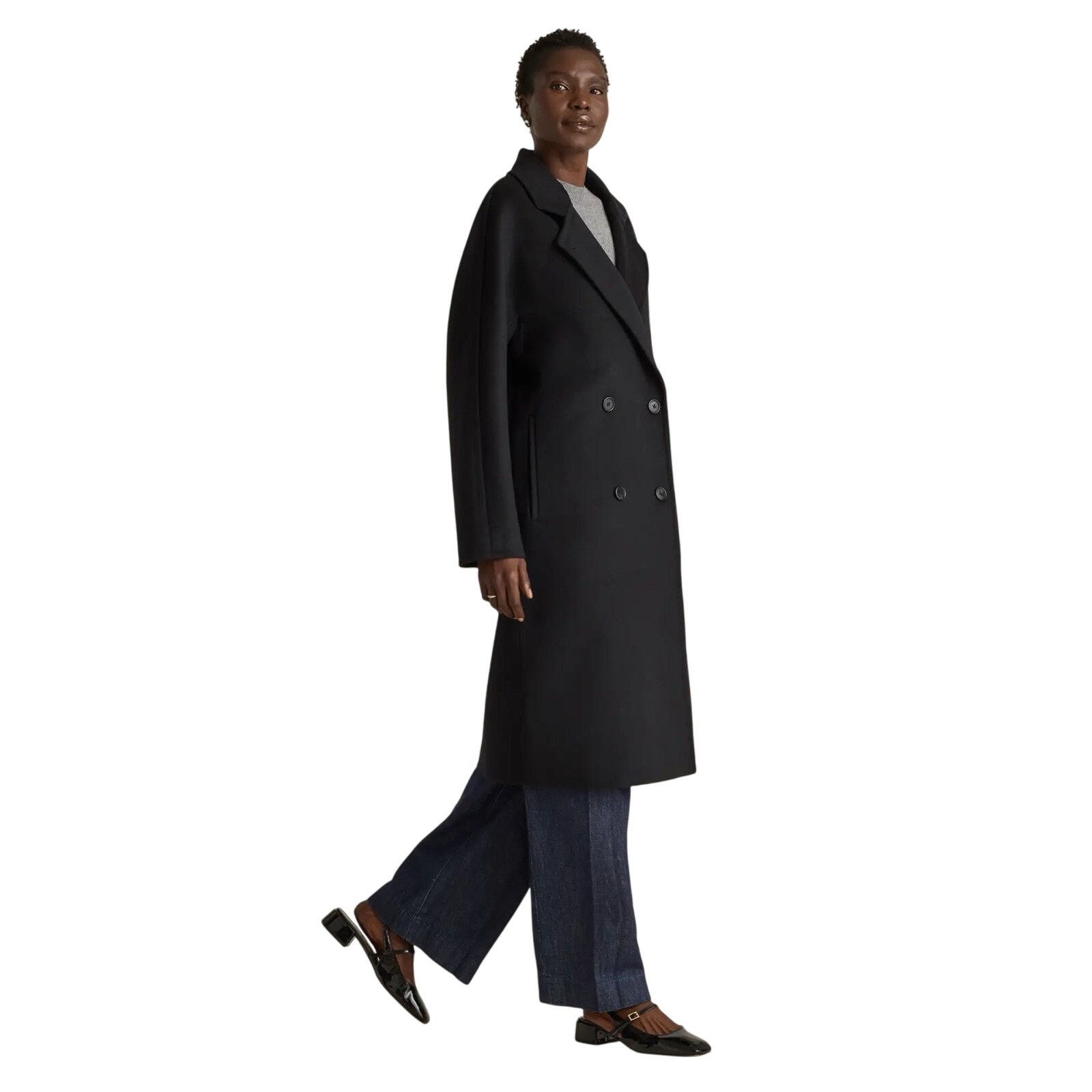Quince Quince M Black Italian Wool Double-Breasted Slouch Coat Size M / US 6-8 / IT 42-44 - 2 Thumbnail